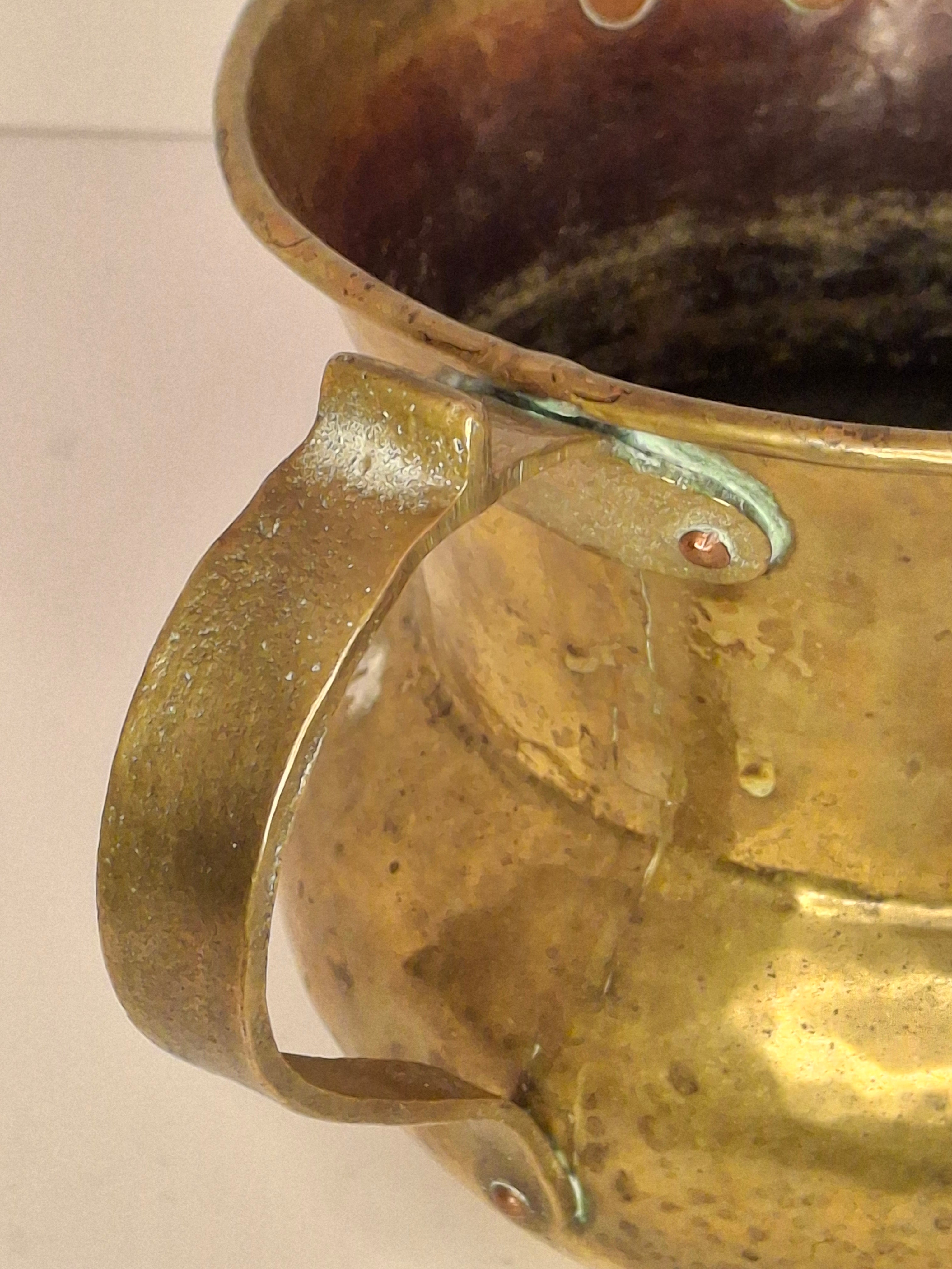 Antique Imperial Russian Brass Netilat Yadayim Ritual Hand-Washing Cup, Tula-Marked Triple-Handle Judaica, Circa 1880-1917