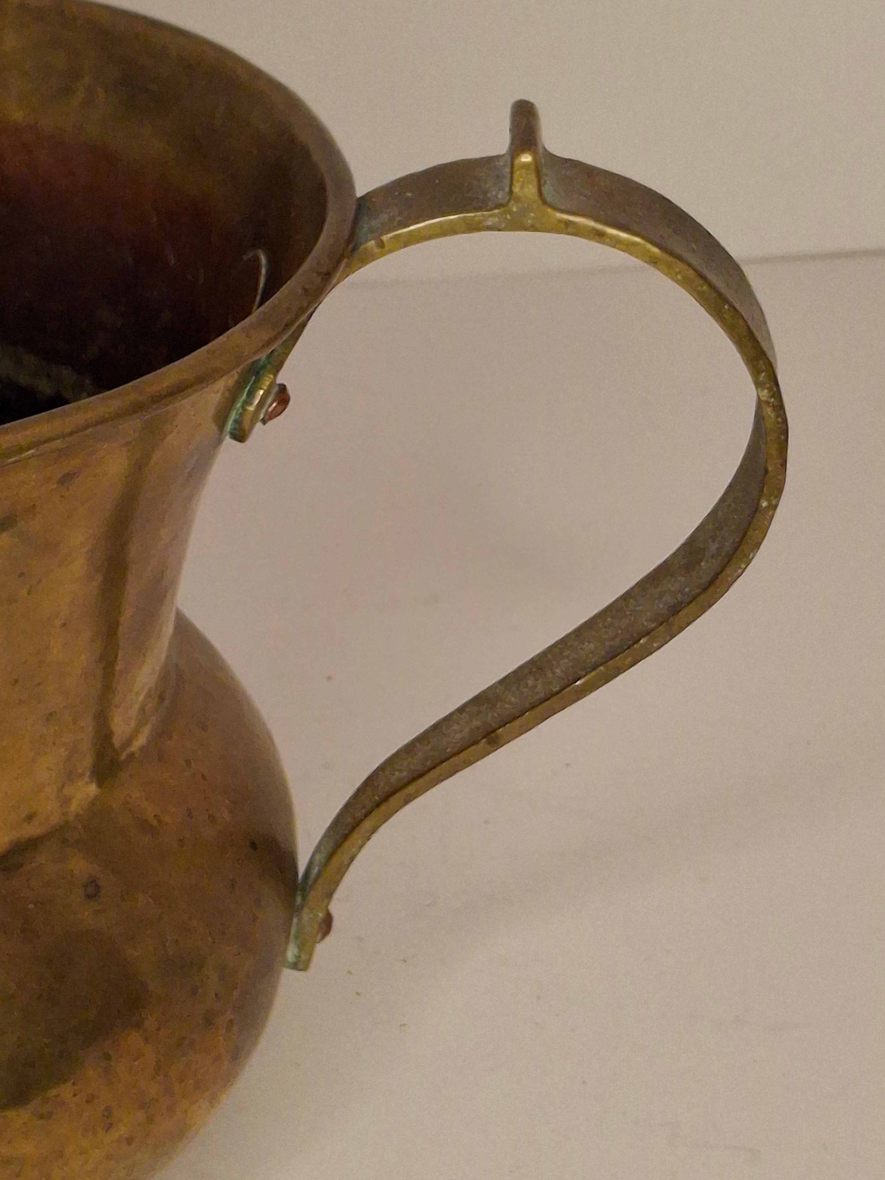 Antique Imperial Russian Brass Netilat Yadayim Ritual Hand-Washing Cup, Tula-Marked Triple-Handle Judaica, Circa 1880-1917