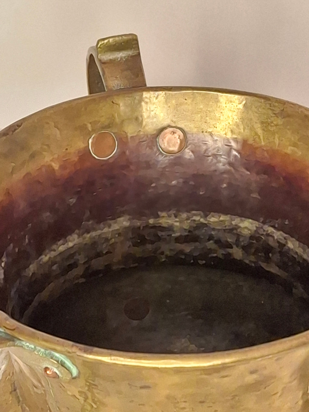 Antique Imperial Russian Brass Netilat Yadayim Ritual Hand-Washing Cup, Tula-Marked Triple-Handle Judaica, Circa 1880-1917