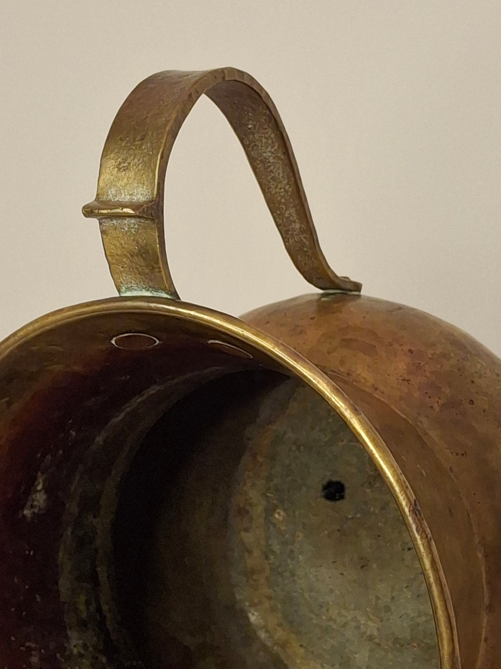 Antique Imperial Russian Brass Netilat Yadayim Ritual Hand-Washing Cup, Tula-Marked Triple-Handle Judaica, Circa 1880-1917