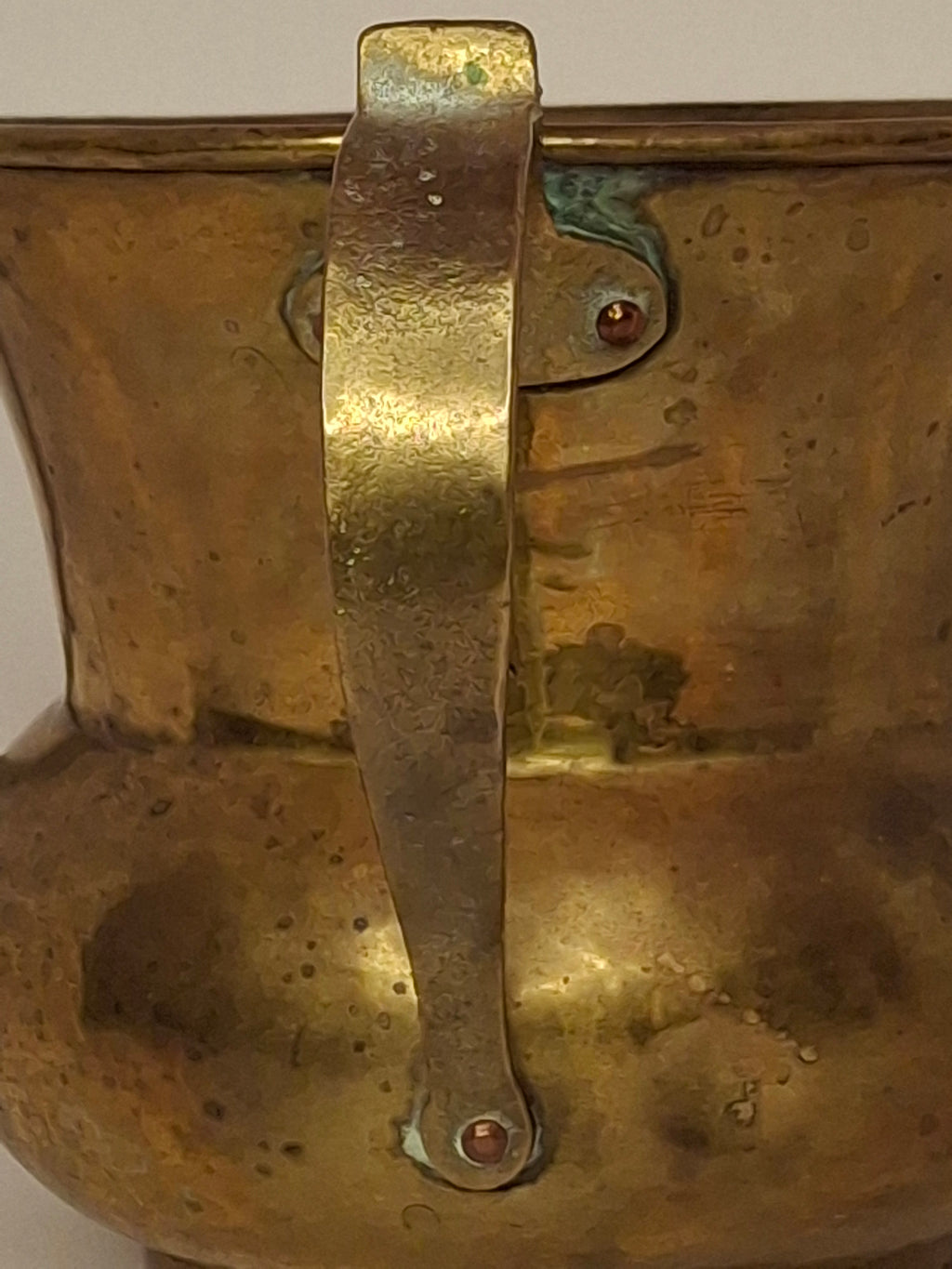 Antique Imperial Russian Brass Netilat Yadayim Ritual Hand-Washing Cup, Tula-Marked Triple-Handle Judaica, Circa 1880-1917