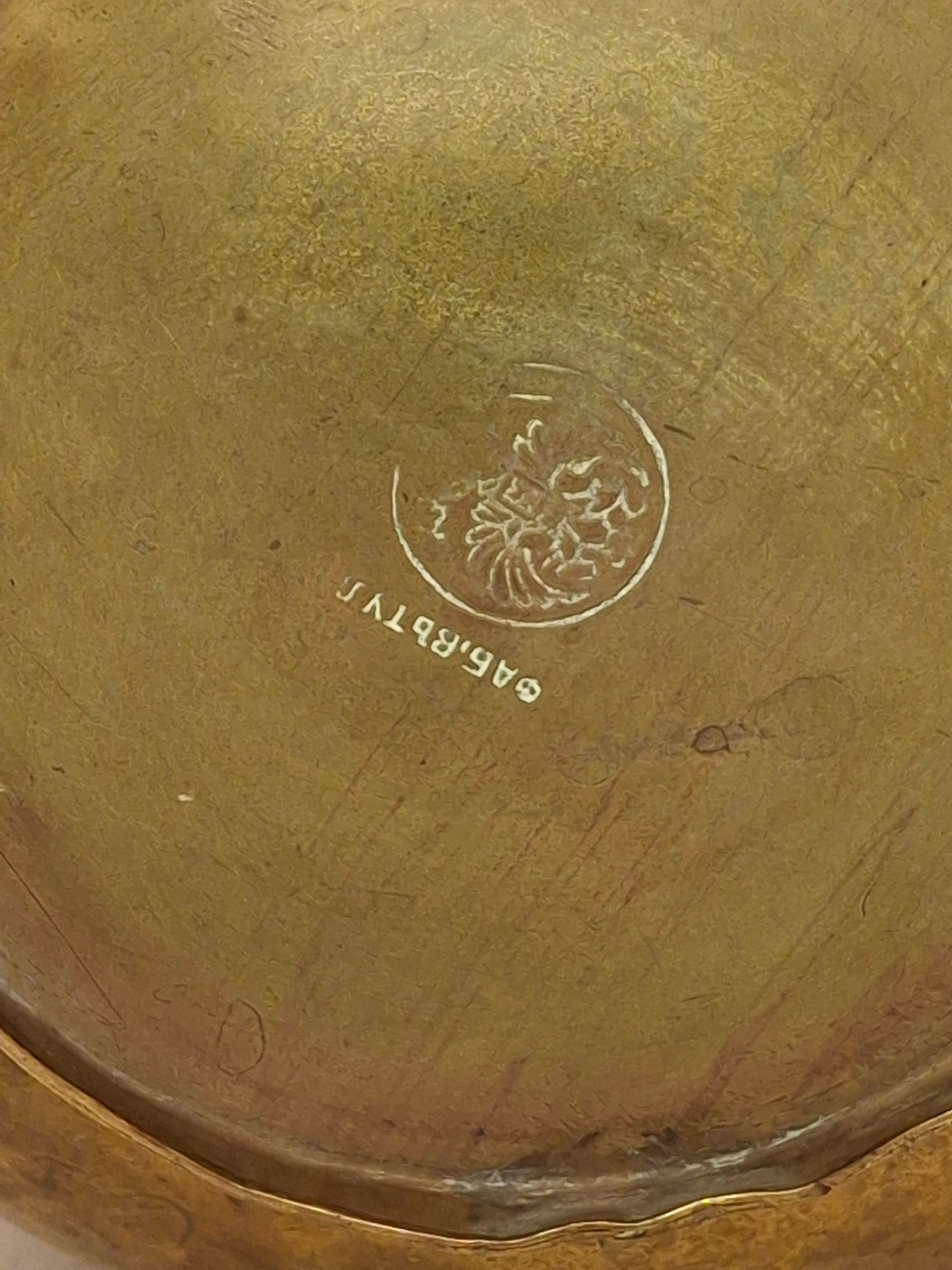 Antique Imperial Russian Brass Netilat Yadayim Ritual Hand-Washing Cup, Tula-Marked Triple-Handle Judaica, Circa 1880-1917