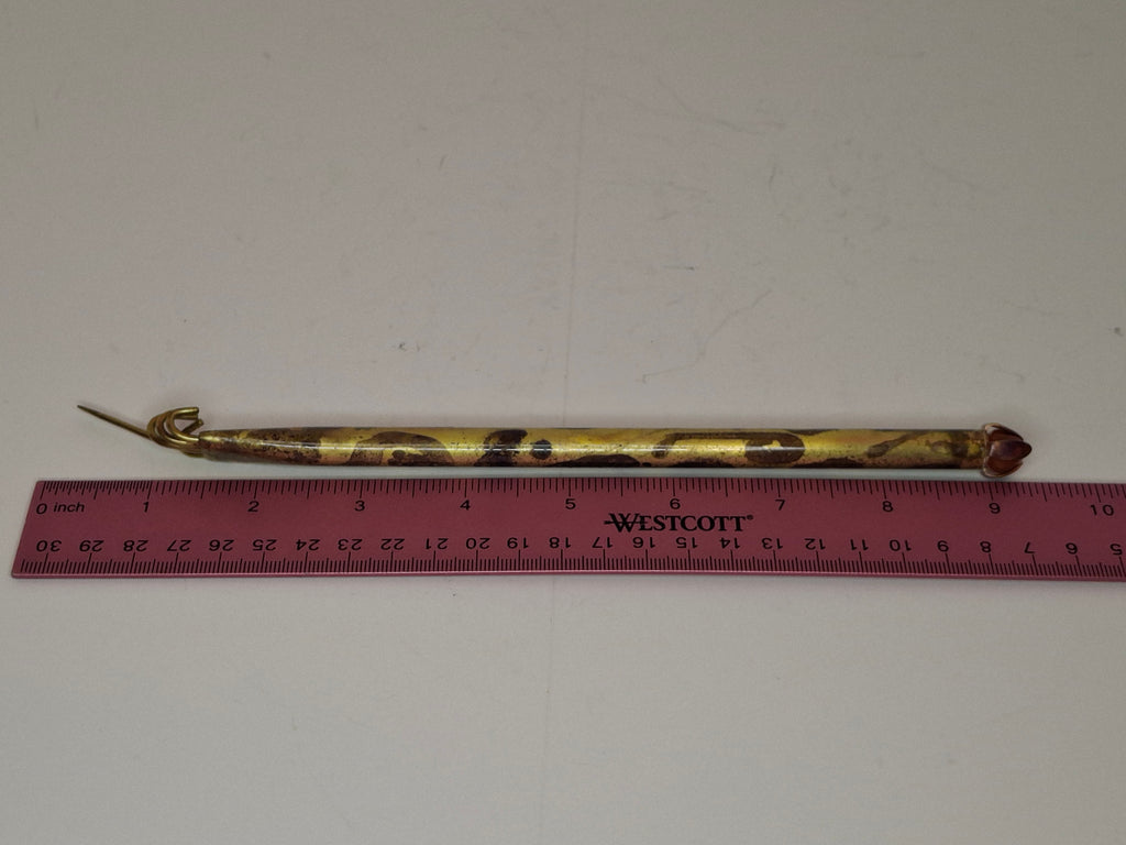 Vintage Yemenite Brass Yad Torah Pointer with Carnelian Gem - 8" Antique Jewish Ritual Judaica, ca. 1900