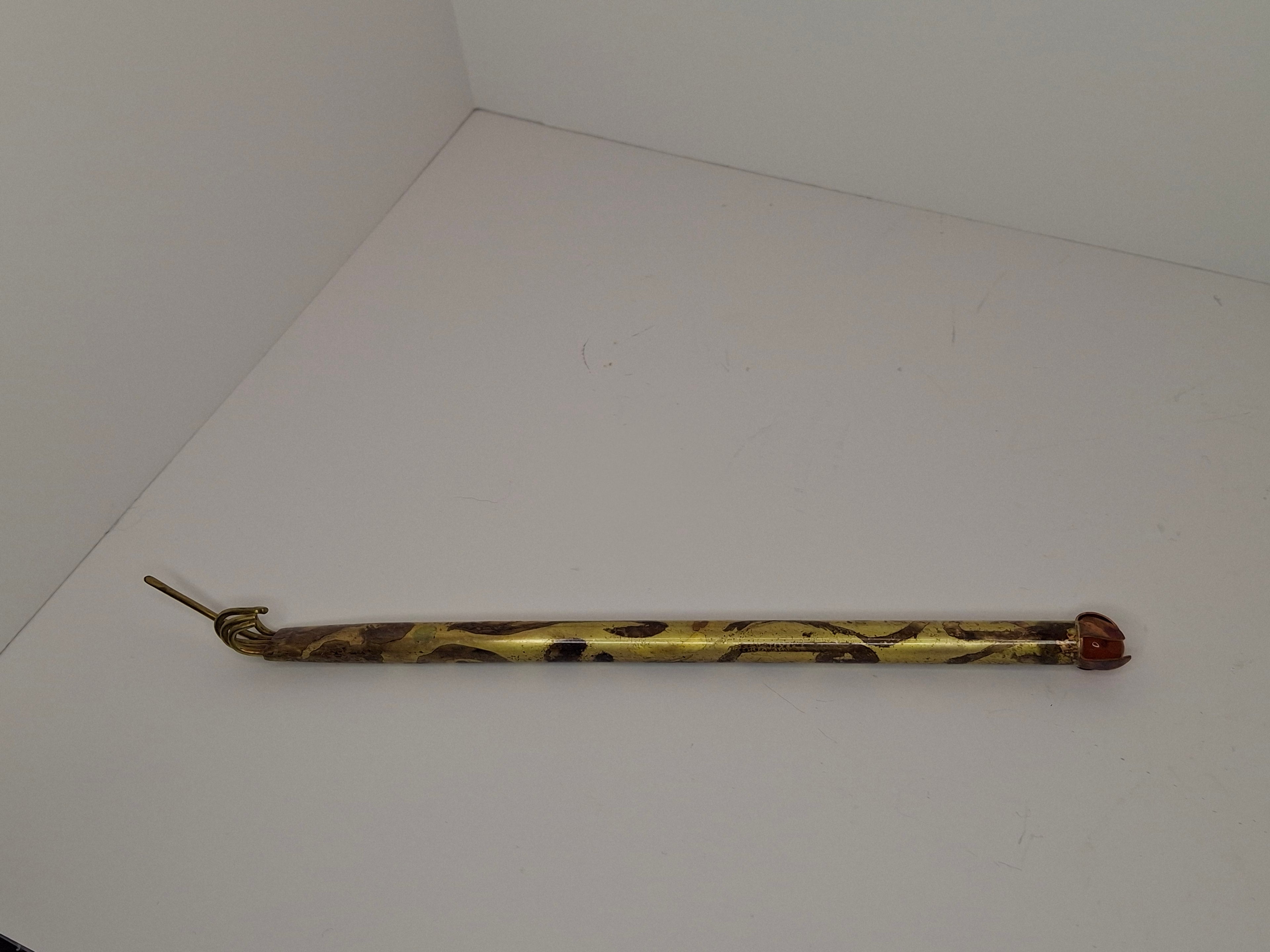 Vintage Yemenite Brass Yad Torah Pointer with Carnelian Gem - 8" Antique Jewish Ritual Judaica, ca. 1900