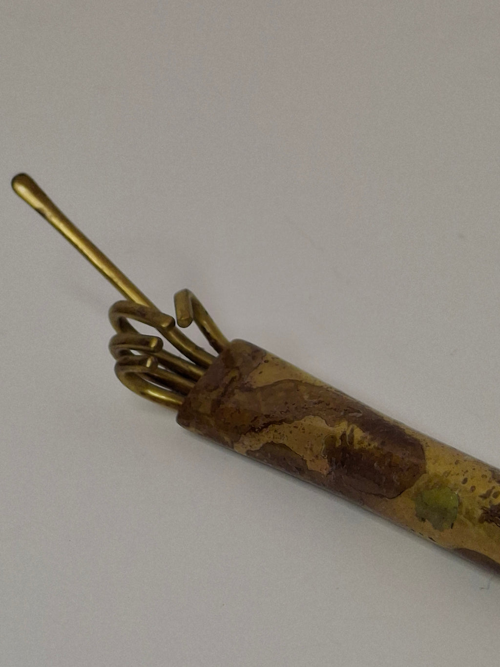 Vintage Yemenite Brass Yad Torah Pointer with Carnelian Gem - 8" Antique Jewish Ritual Judaica, ca. 1900