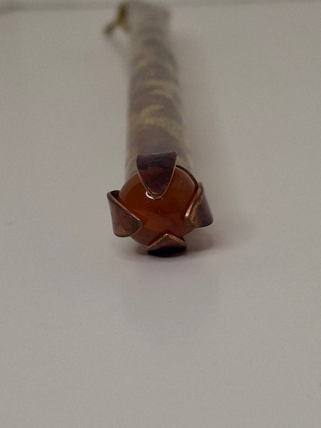 Vintage Yemenite Brass Yad Torah Pointer with Carnelian Gem - 8" Antique Jewish Ritual Judaica, ca. 1900