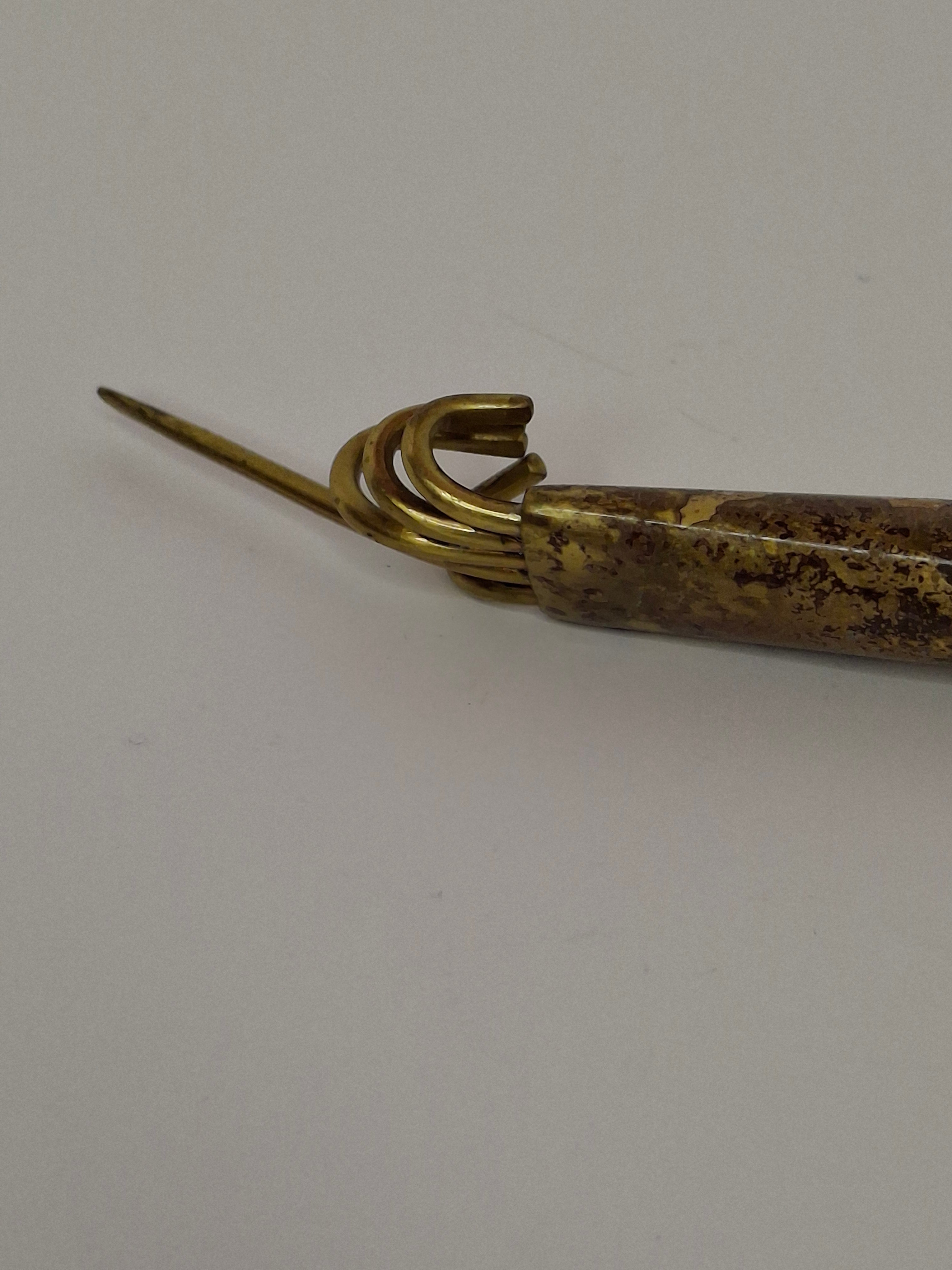 Vintage Yemenite Brass Yad Torah Pointer with Carnelian Gem - 8" Antique Jewish Ritual Judaica, ca. 1900