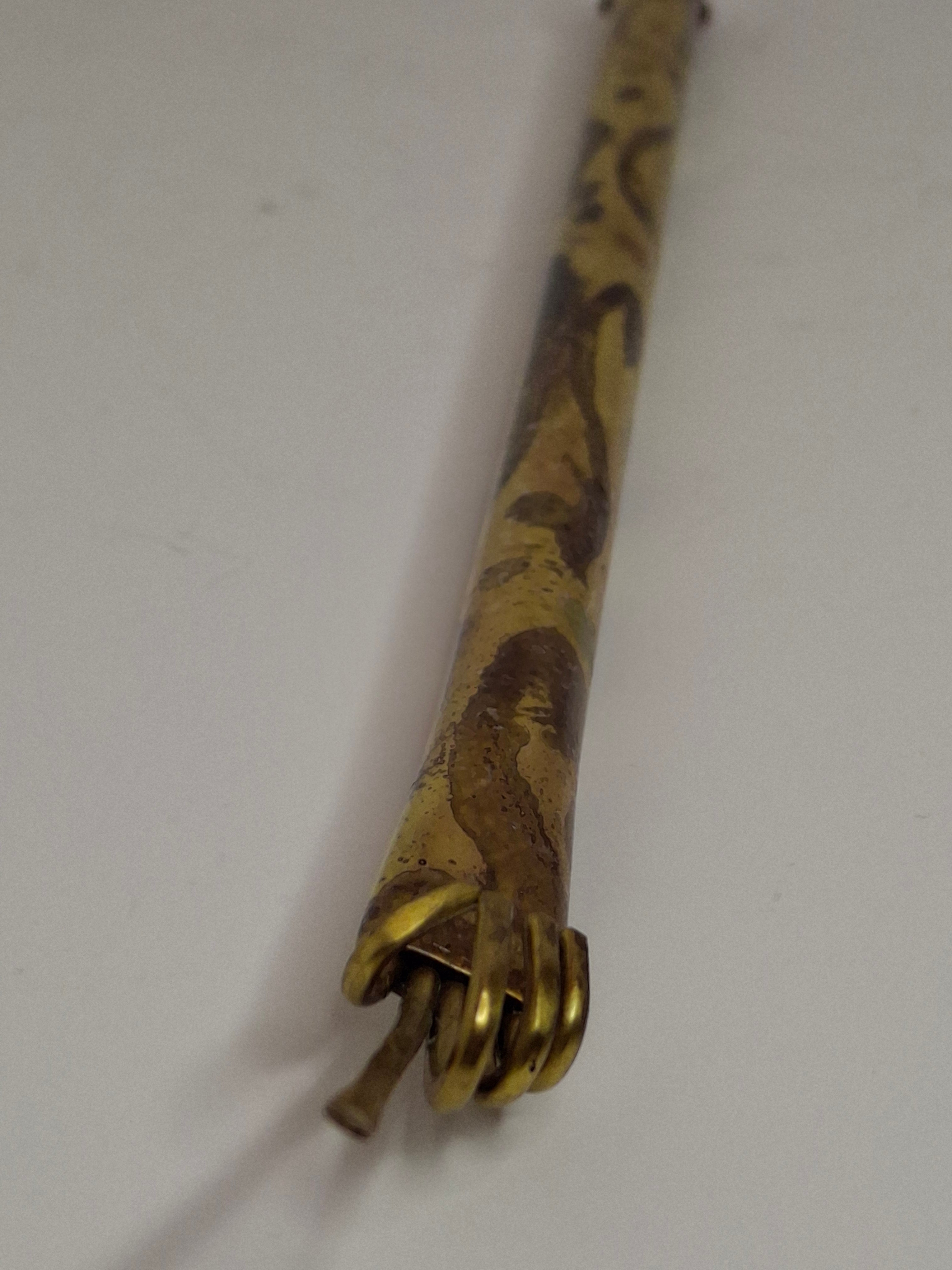 Vintage Yemenite Brass Yad Torah Pointer with Carnelian Gem - 8" Antique Jewish Ritual Judaica, ca. 1900