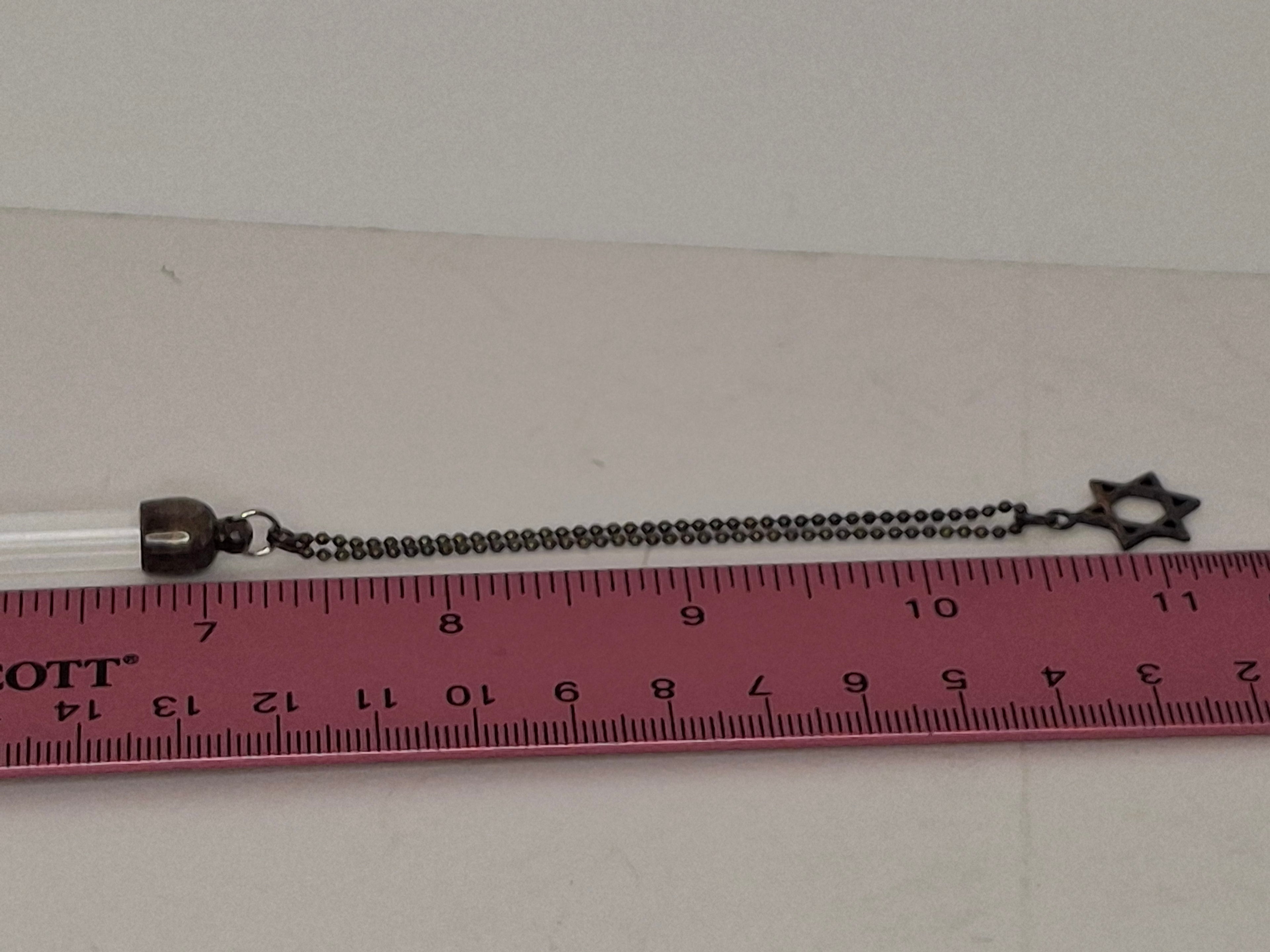 Vintage 1940s-1960s 925 Glass and Sterling Silver Yad Torah Pointer w/ Star of David Chain - Israeli Judaica