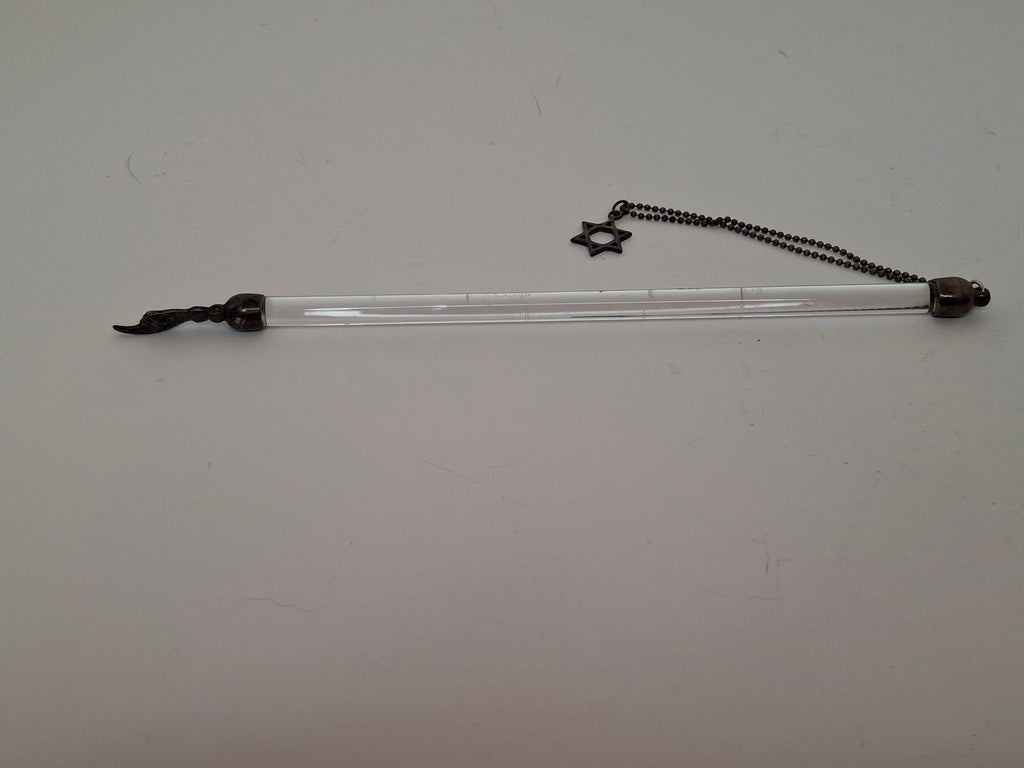 Vintage 1940s-1960s 925 Glass and Sterling Silver Yad Torah Pointer w/ Star of David Chain - Israeli Judaica