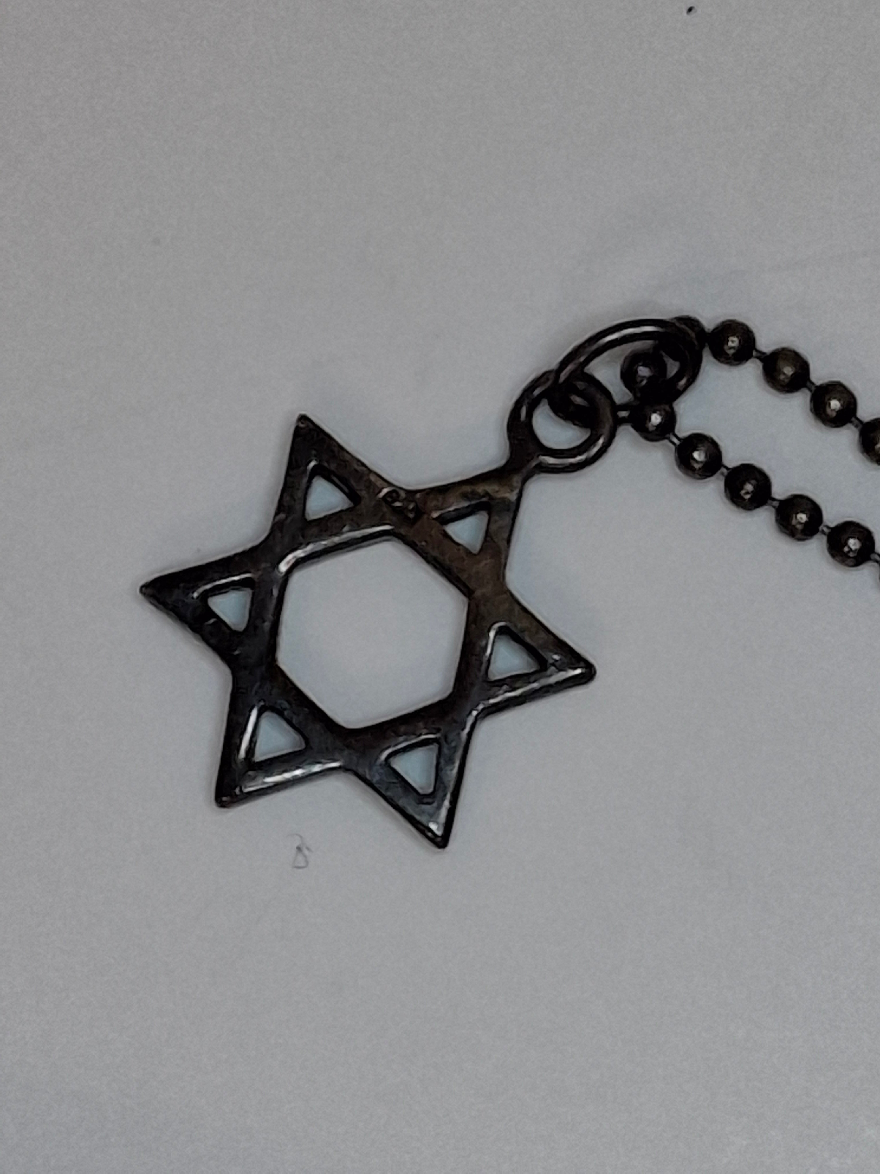 Vintage 1940s-1960s 925 Glass and Sterling Silver Yad Torah Pointer w/ Star of David Chain - Israeli Judaica