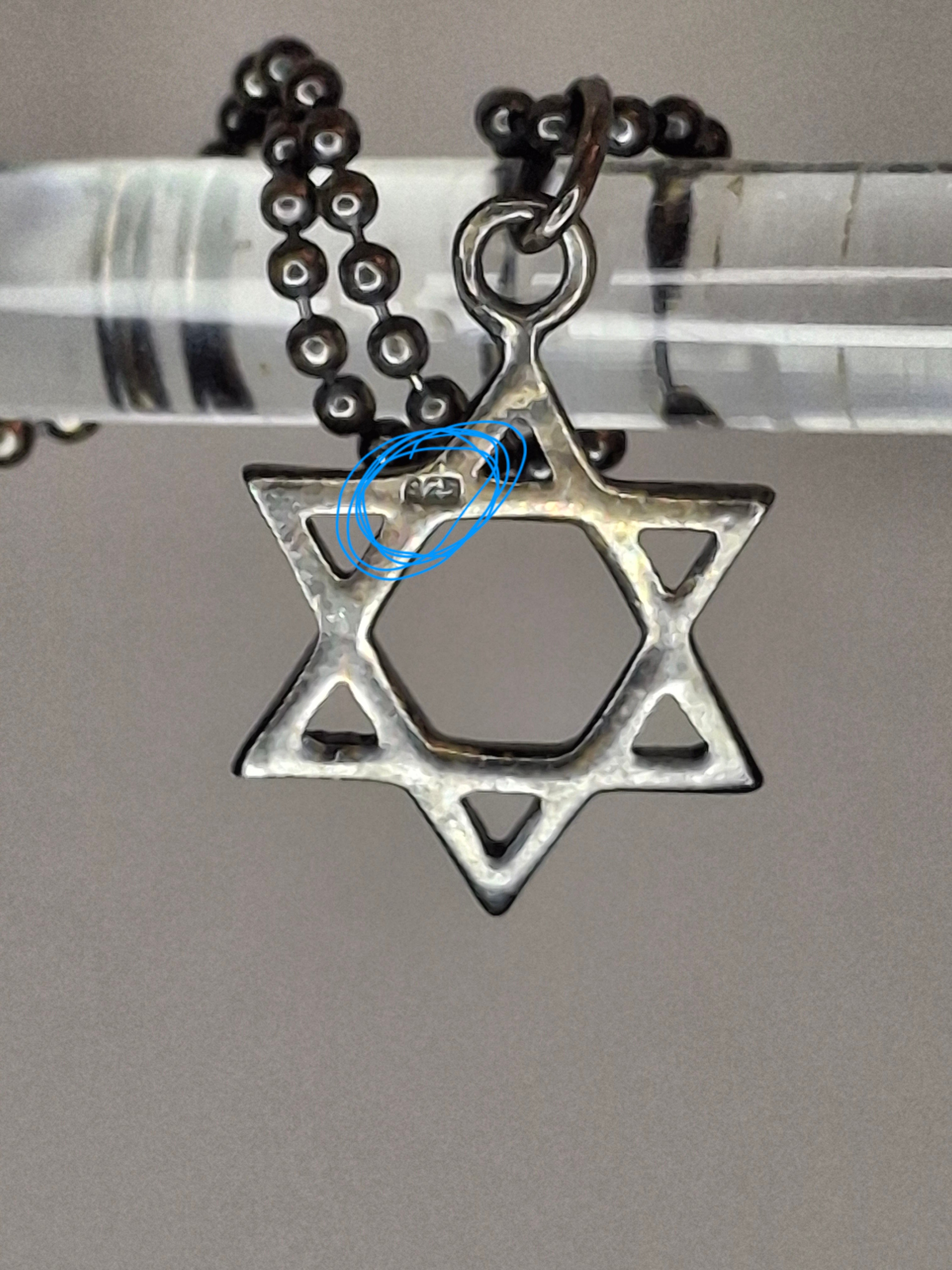 Vintage 1940s-1960s 925 Glass and Sterling Silver Yad Torah Pointer w/ Star of David Chain - Israeli Judaica