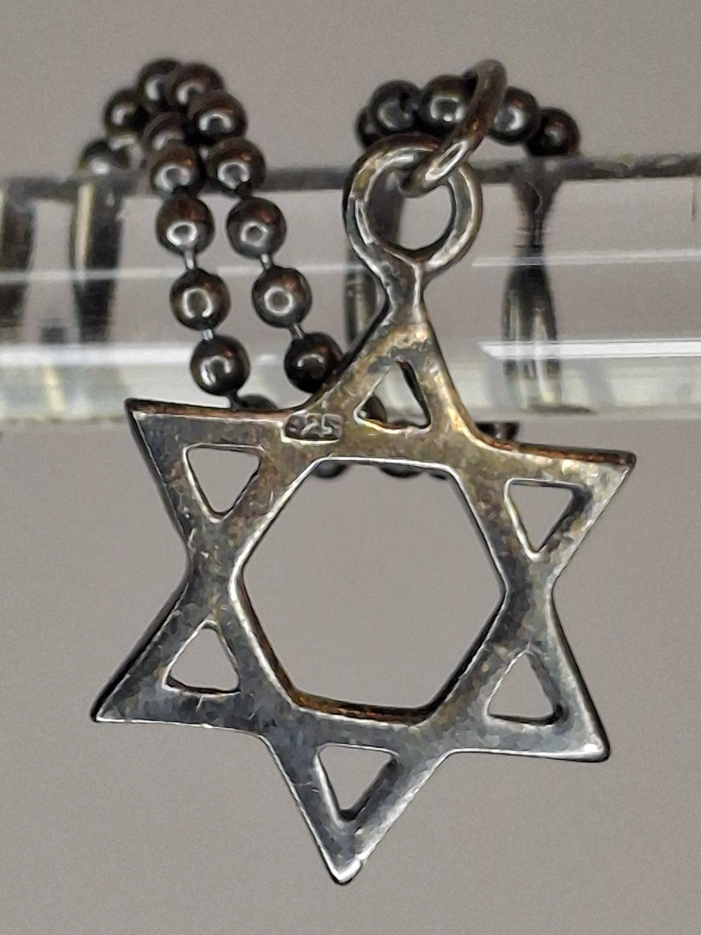 Vintage 1940s-1960s 925 Glass and Sterling Silver Yad Torah Pointer w/ Star of David Chain - Israeli Judaica