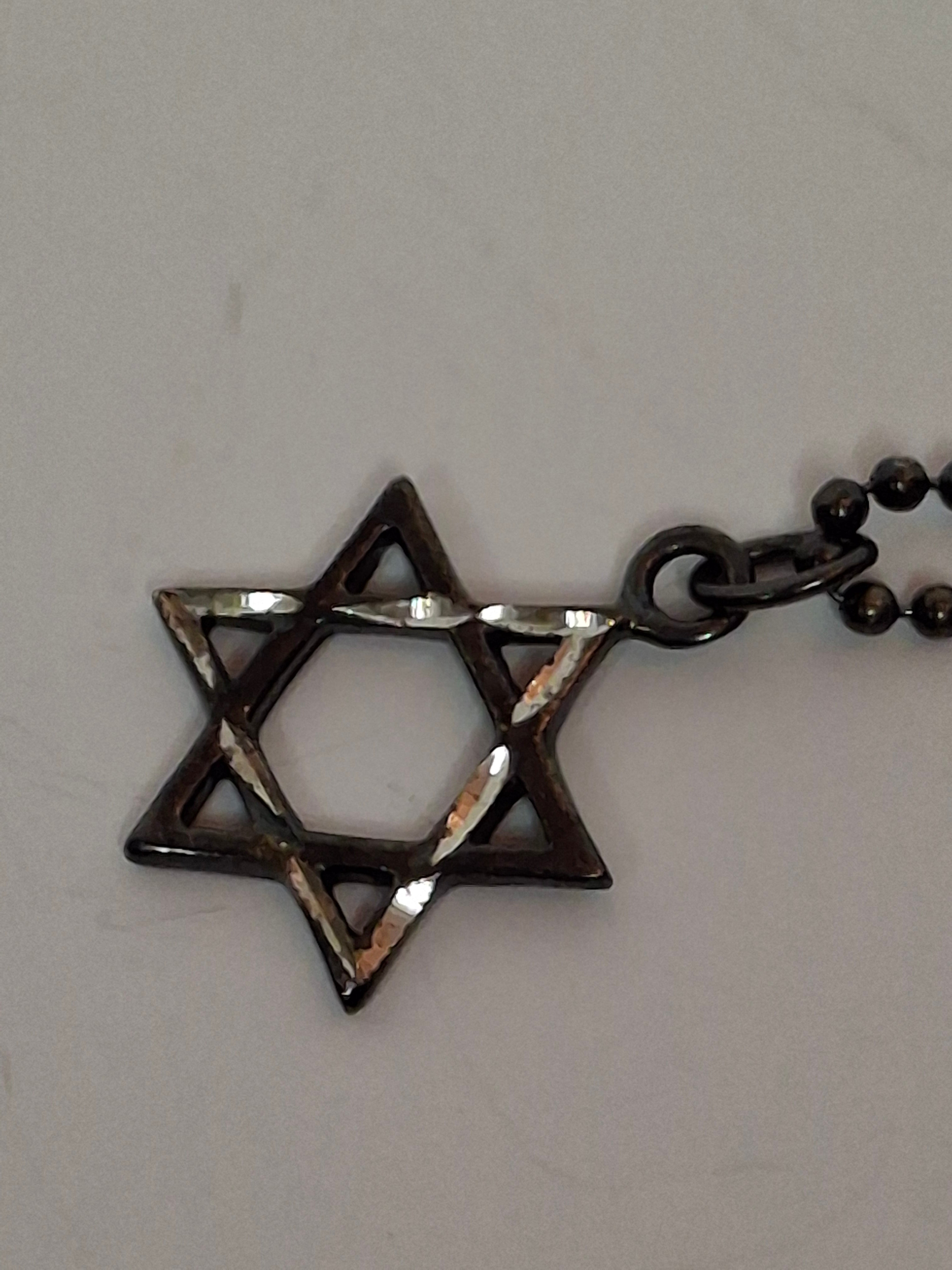 Vintage 1940s-1960s 925 Glass and Sterling Silver Yad Torah Pointer w/ Star of David Chain - Israeli Judaica