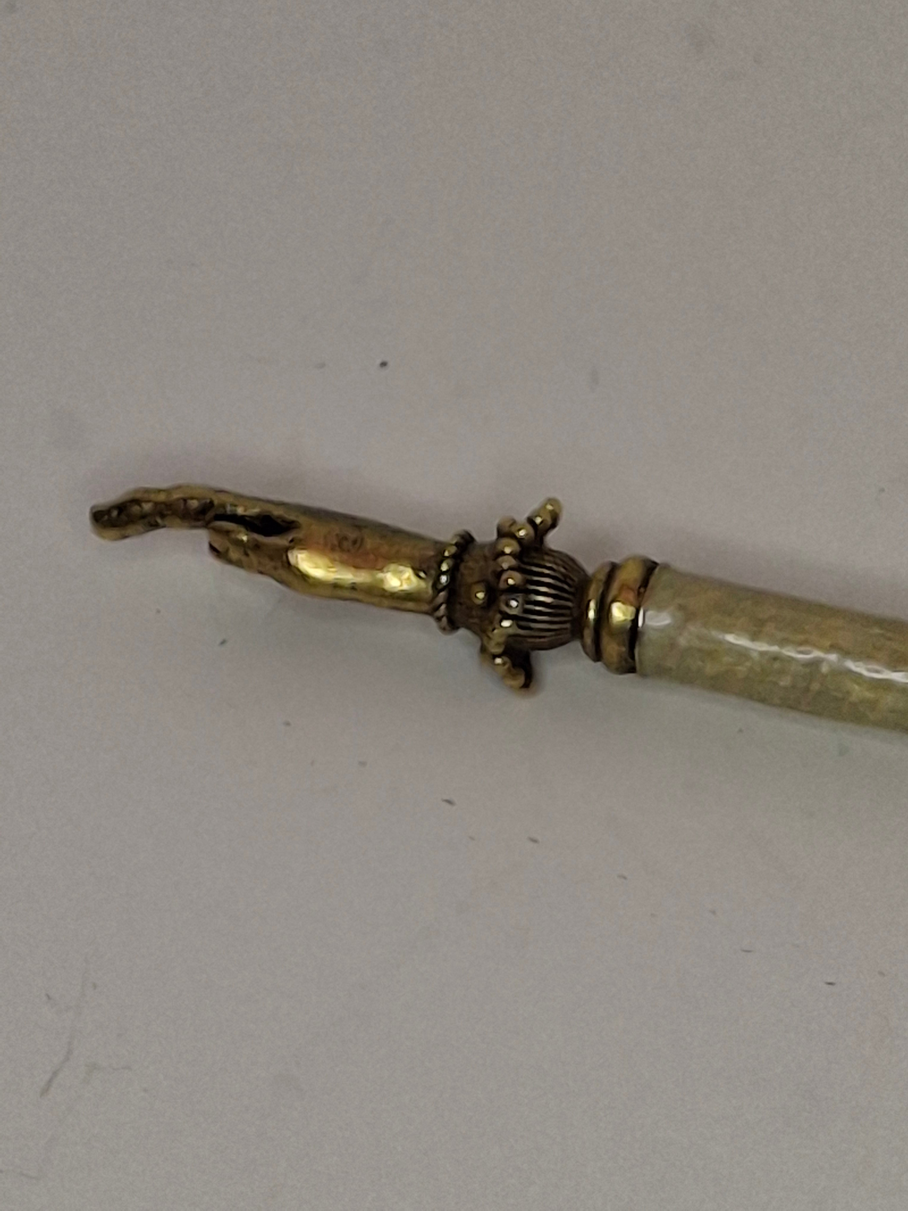 Antique 19thC Bohemian Horn & Brass Torah Yad Pointer – Faux Bamboo Shaft, Original Chain – Superb Condition