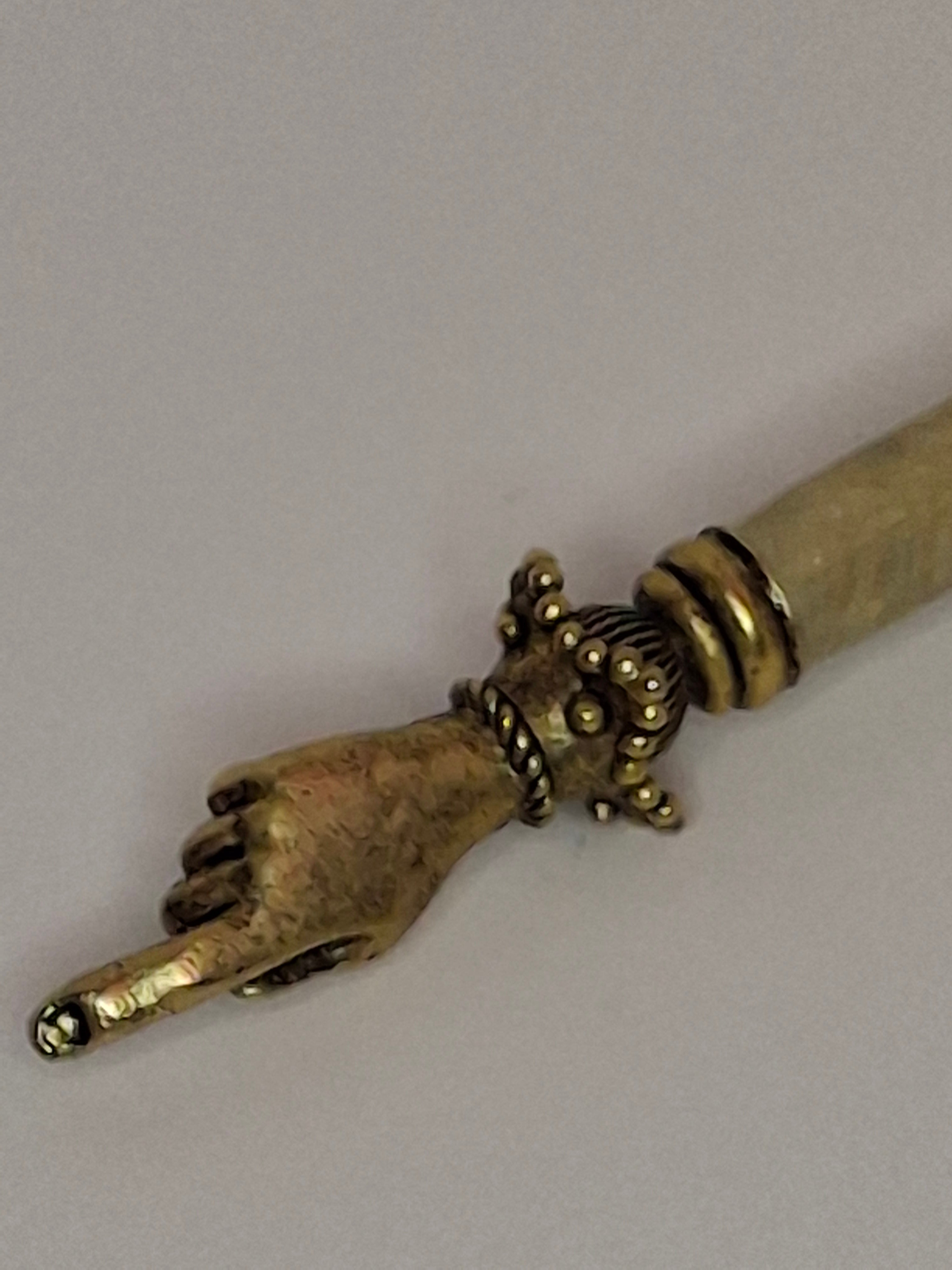 Antique Victorian Horn & Gilt Brass Torah Pointer Yad 7" European Judaica 19th Century