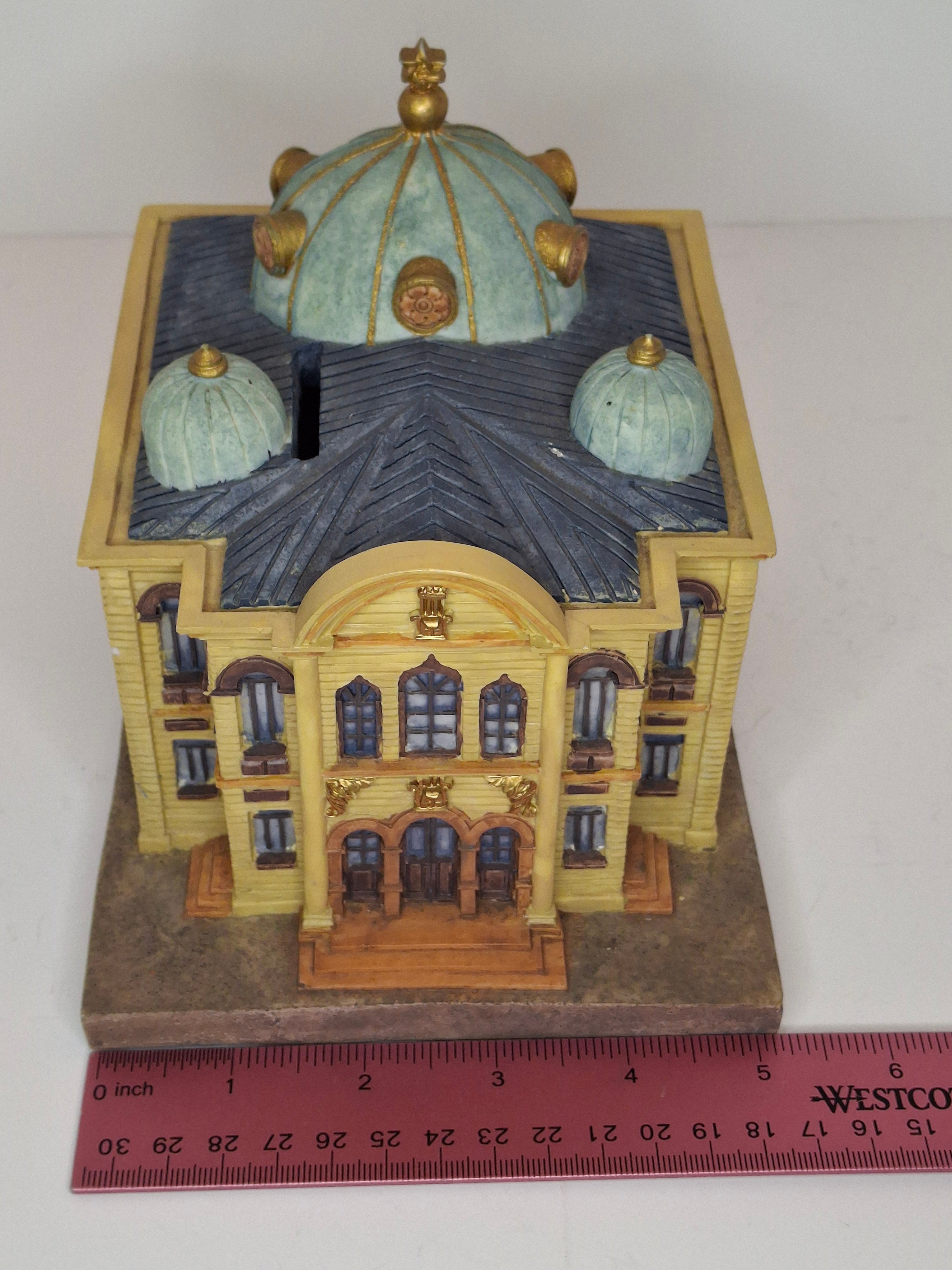 Reuven Masel Miami Florida Ceramic Synagogue Tzedakah Box - Hand-Painted Judaica Charity Pushke, 5" Tall