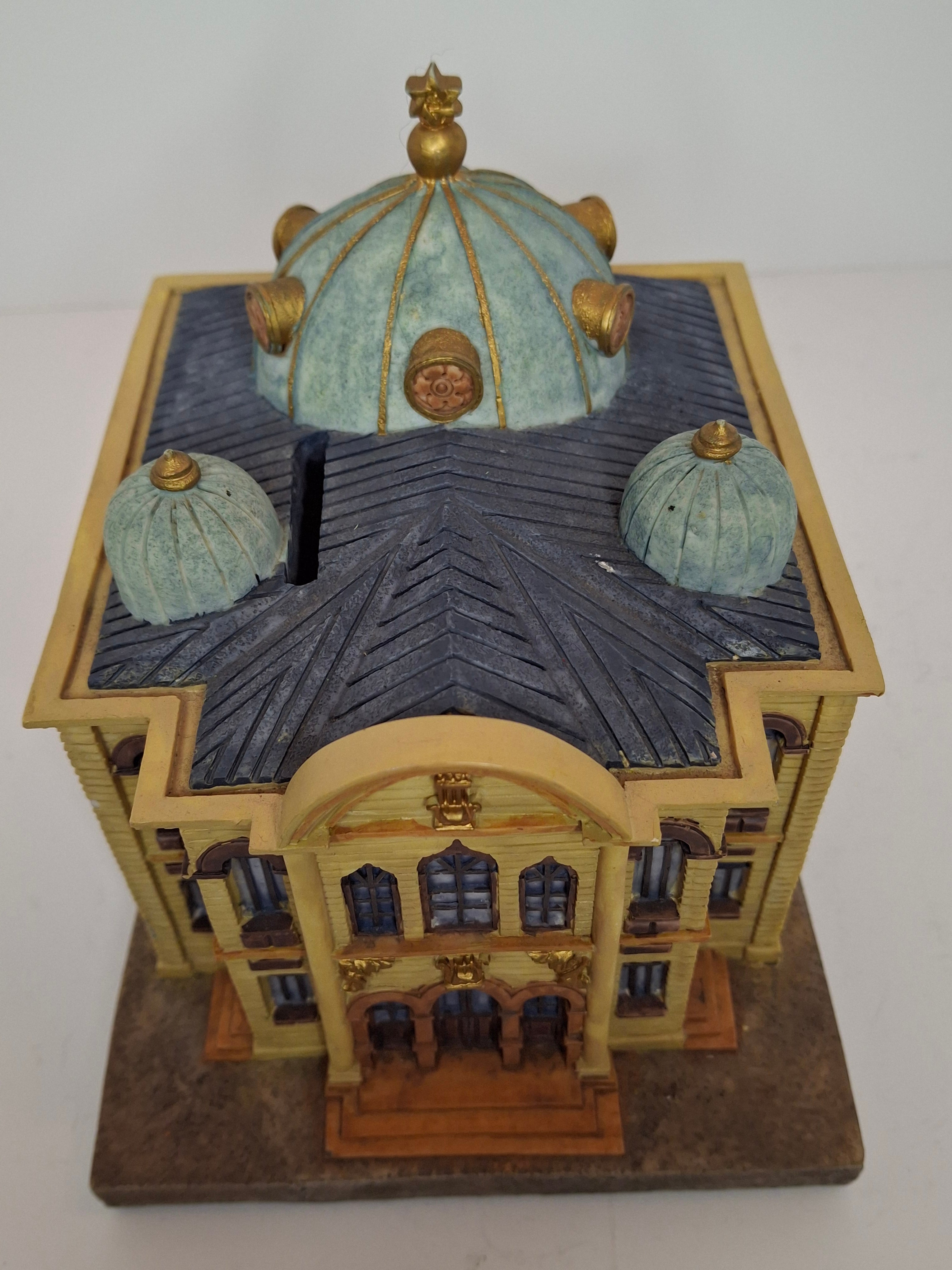Reuven Masel Miami Florida Ceramic Synagogue Tzedakah Box - Hand-Painted Judaica Charity Pushke, 5" Tall