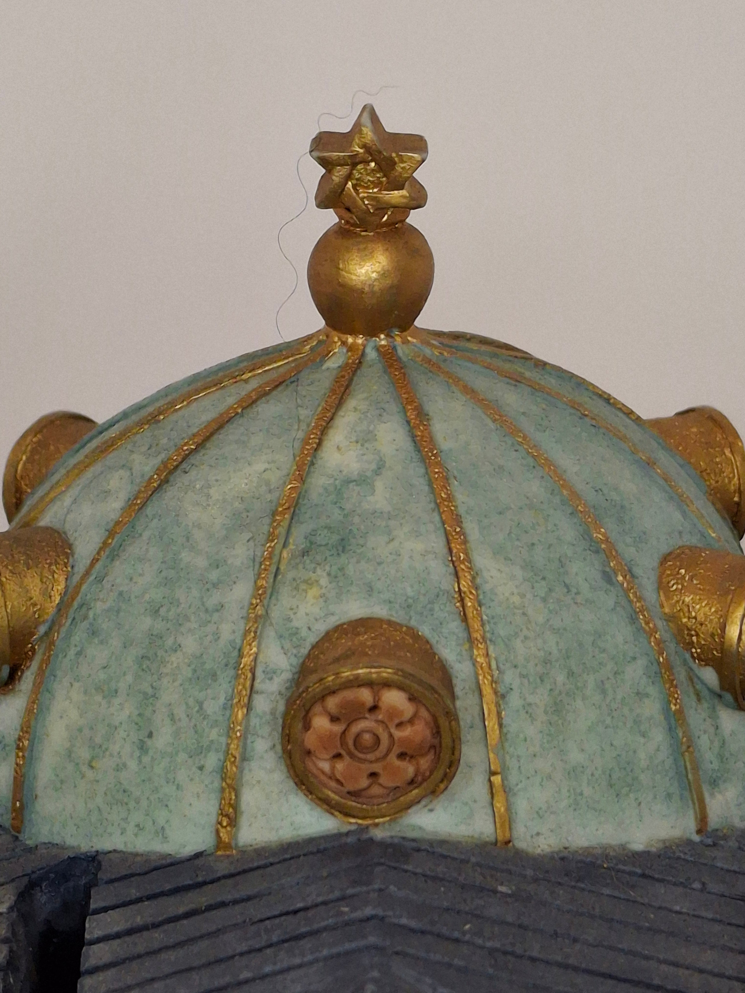 Reuven Masel Miami Florida Ceramic Synagogue Tzedakah Box - Hand-Painted Judaica Charity Pushke, 5" Tall