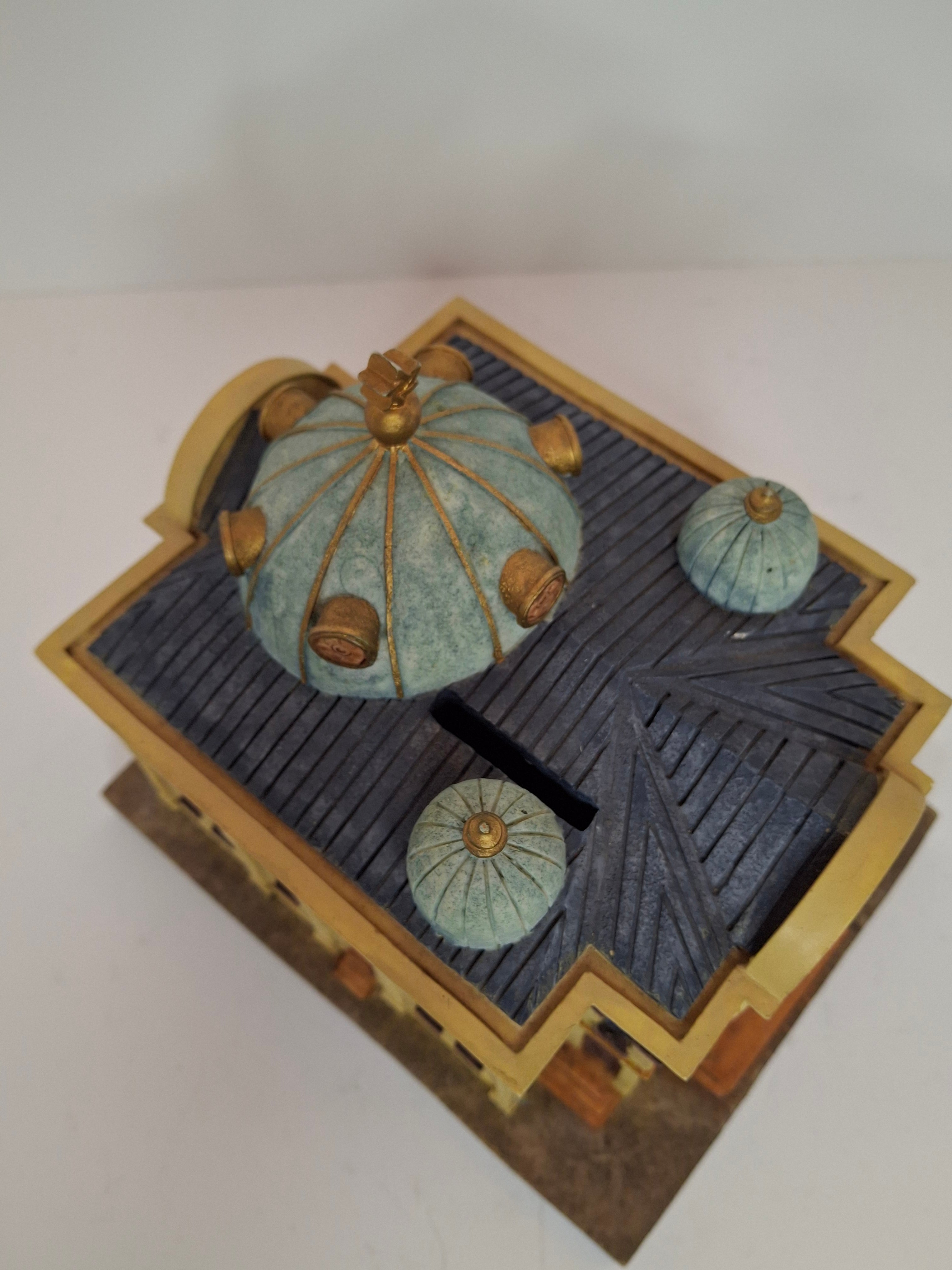 Reuven Masel Miami Florida Ceramic Synagogue Tzedakah Box - Hand-Painted Judaica Charity Pushke, 5" Tall