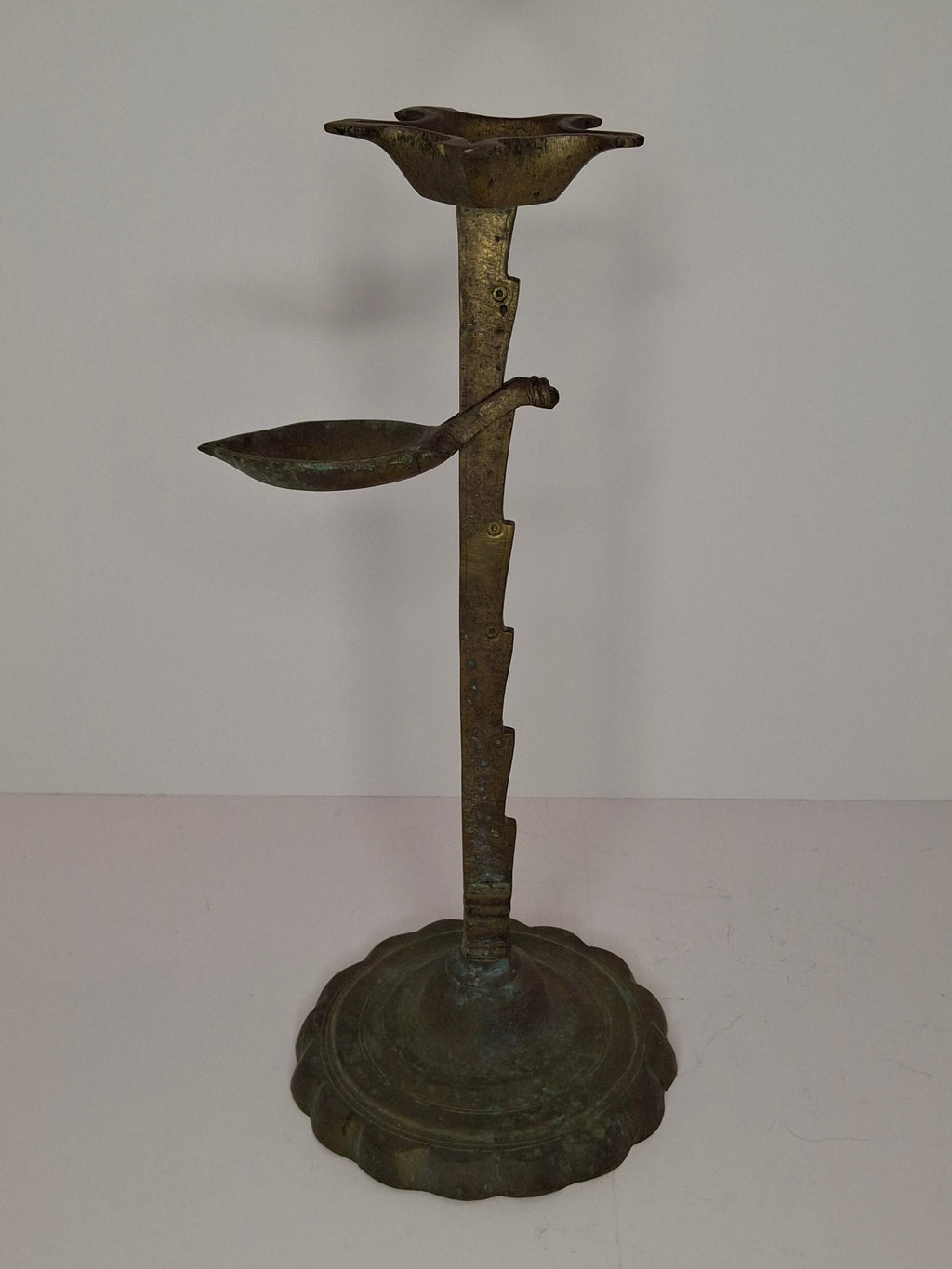 Rare 18th C Bronze Trammel-Mounted Double Fat Lamp w/ 5-Wick Bowl & Adjustable Pan - Primitive Lighting