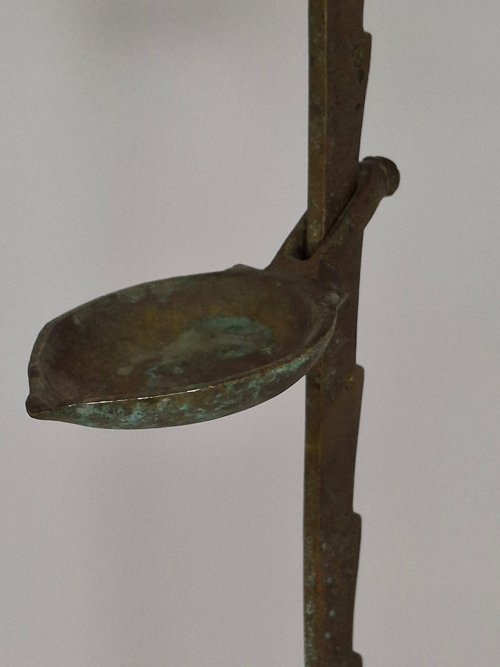 Rare 18th C Bronze Trammel-Mounted Double Fat Lamp w/ 5-Wick Bowl & Adjustable Pan - Primitive Lighting