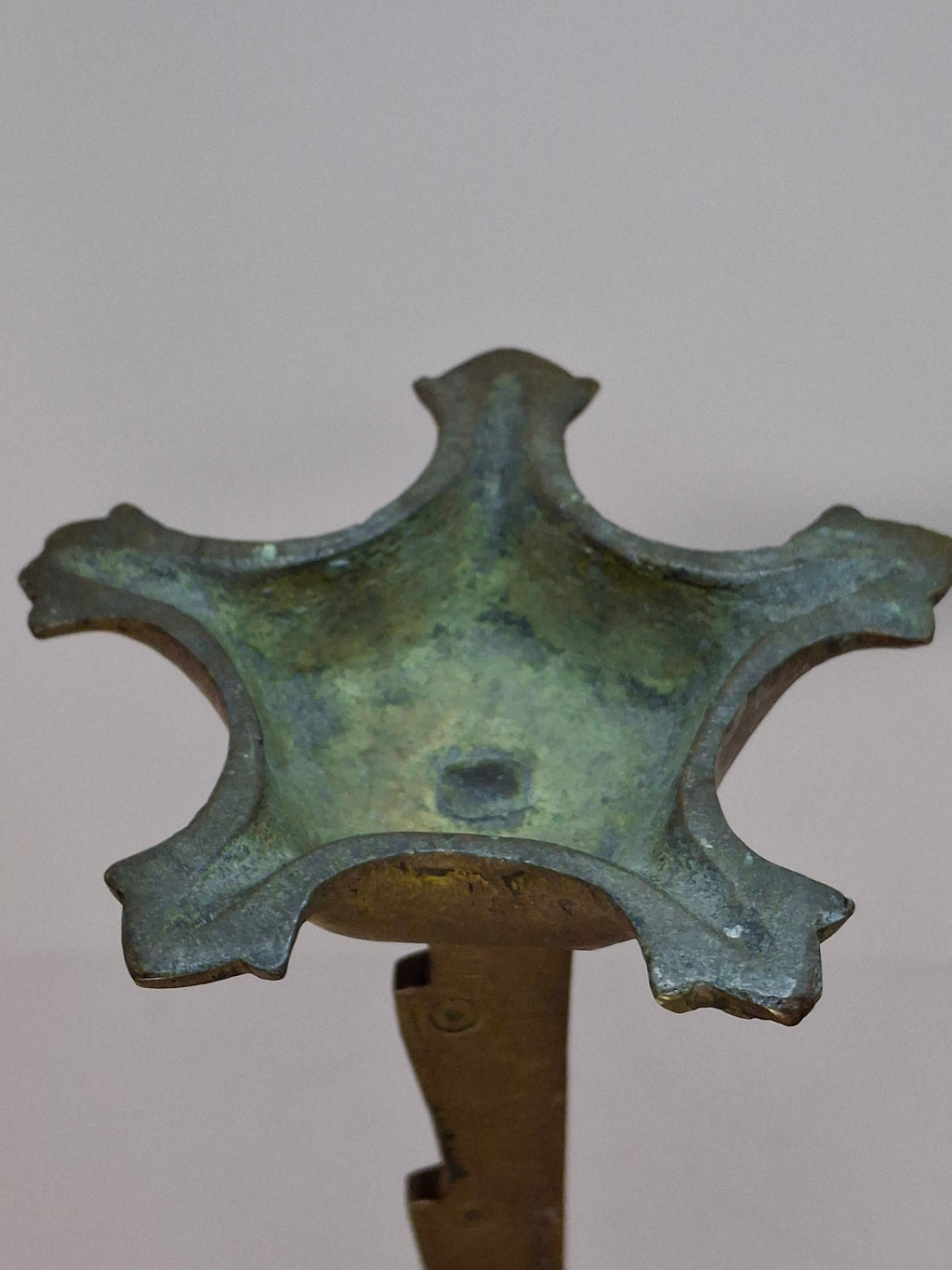 Rare 18th C Bronze Trammel-Mounted Double Fat Lamp w/ 5-Wick Bowl & Adjustable Pan - Primitive Lighting