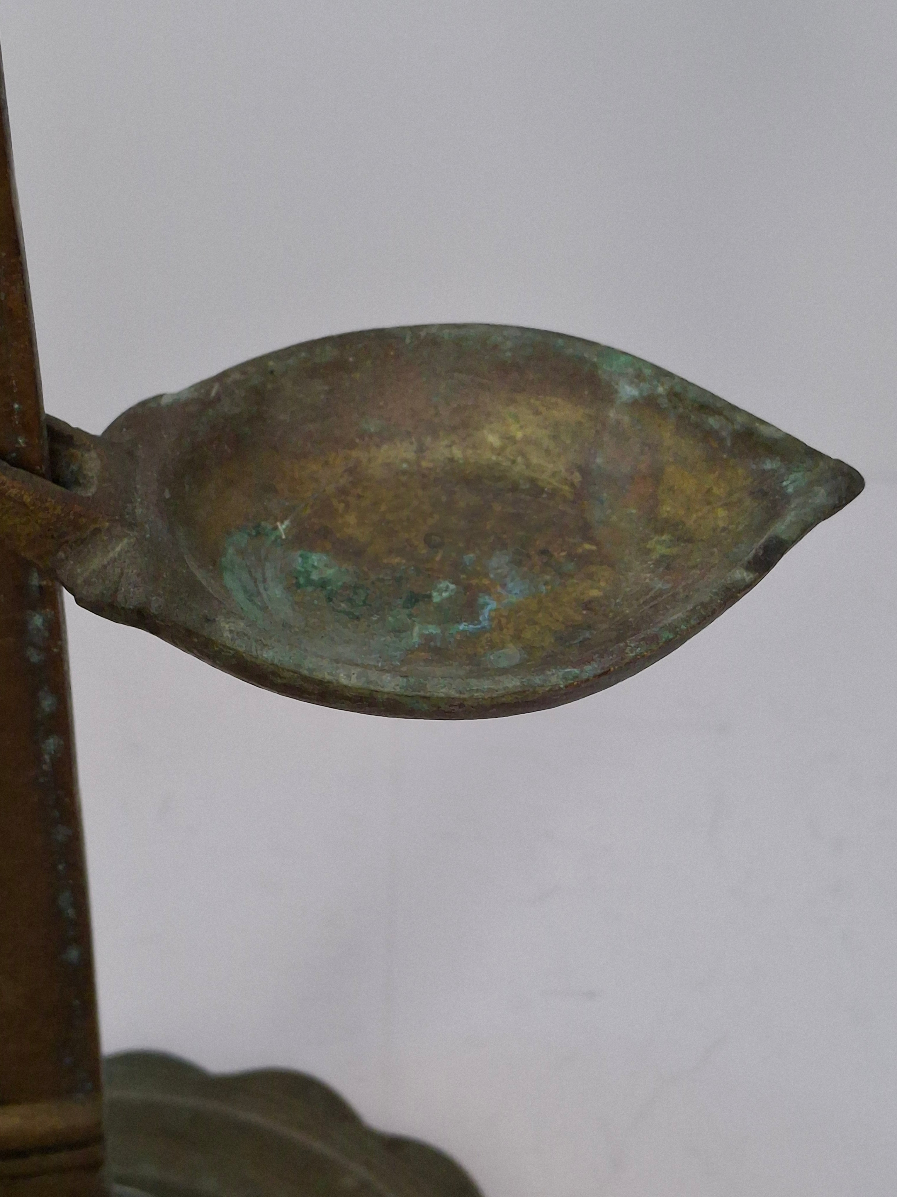Rare 18th C Bronze Trammel-Mounted Double Fat Lamp w/ 5-Wick Bowl & Adjustable Pan - Primitive Lighting