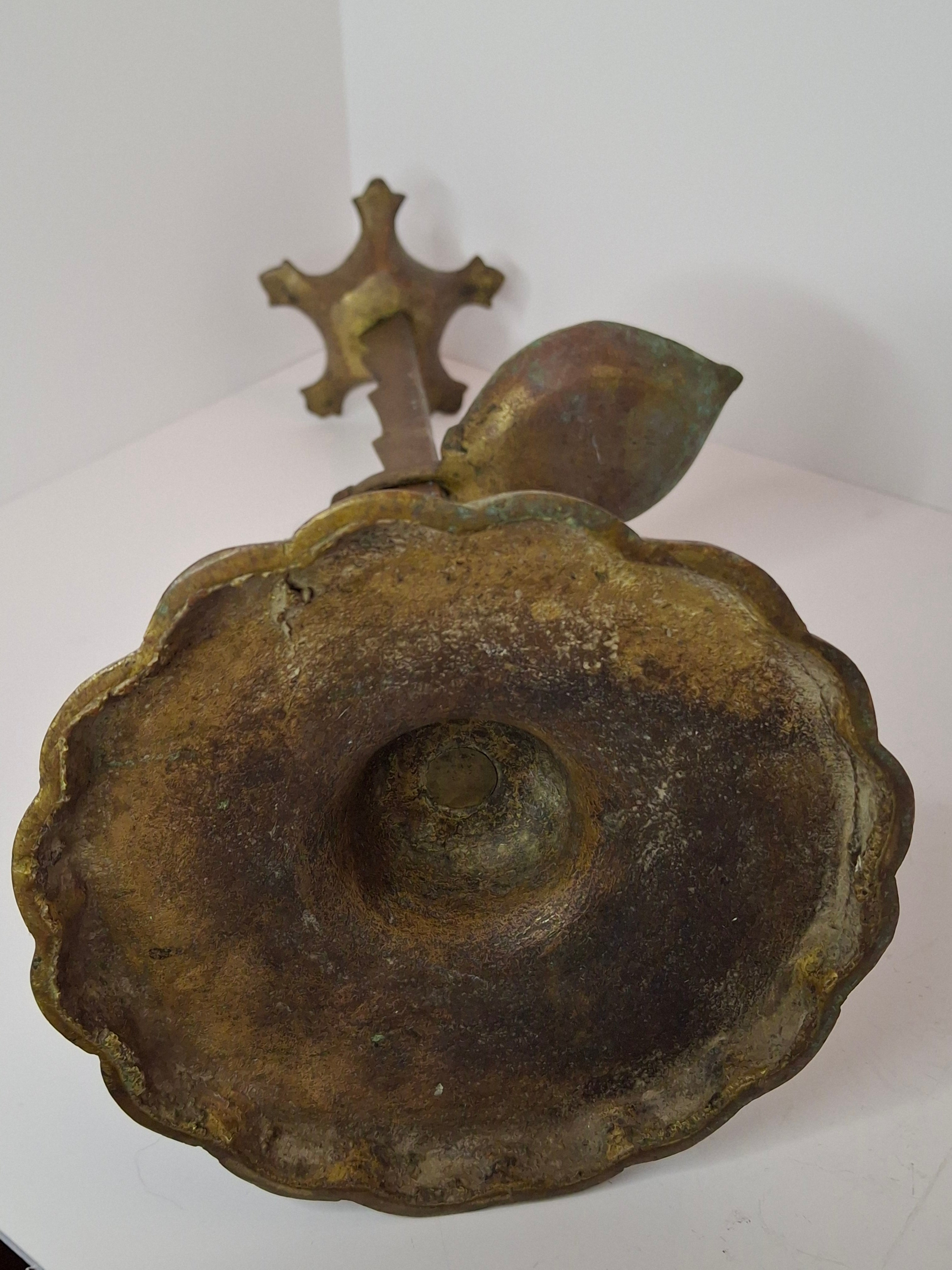 Rare 18th C Bronze Trammel-Mounted Double Fat Lamp w/ 5-Wick Bowl & Adjustable Pan - Primitive Lighting