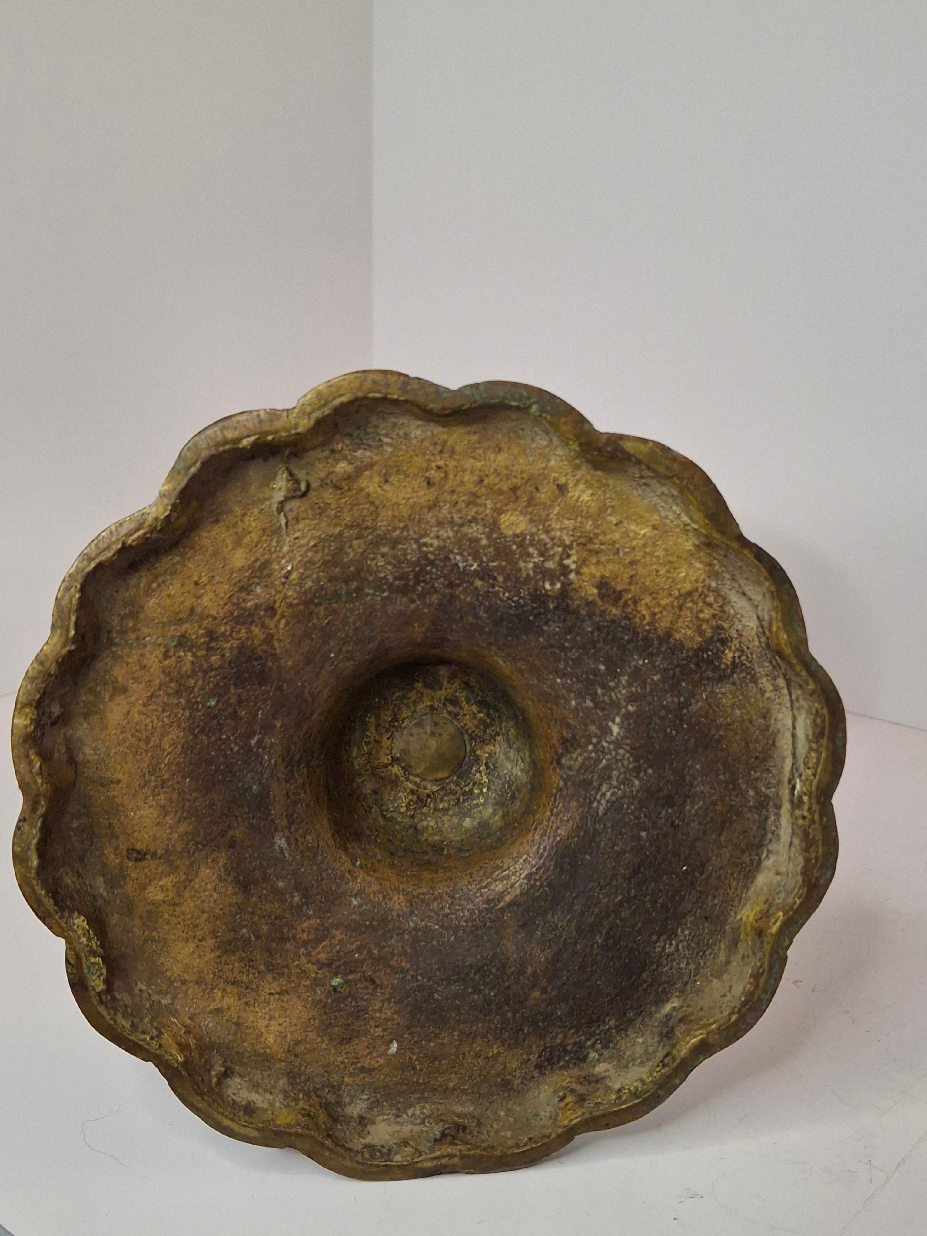 Rare 18th C Bronze Trammel-Mounted Double Fat Lamp w/ 5-Wick Bowl & Adjustable Pan - Primitive Lighting