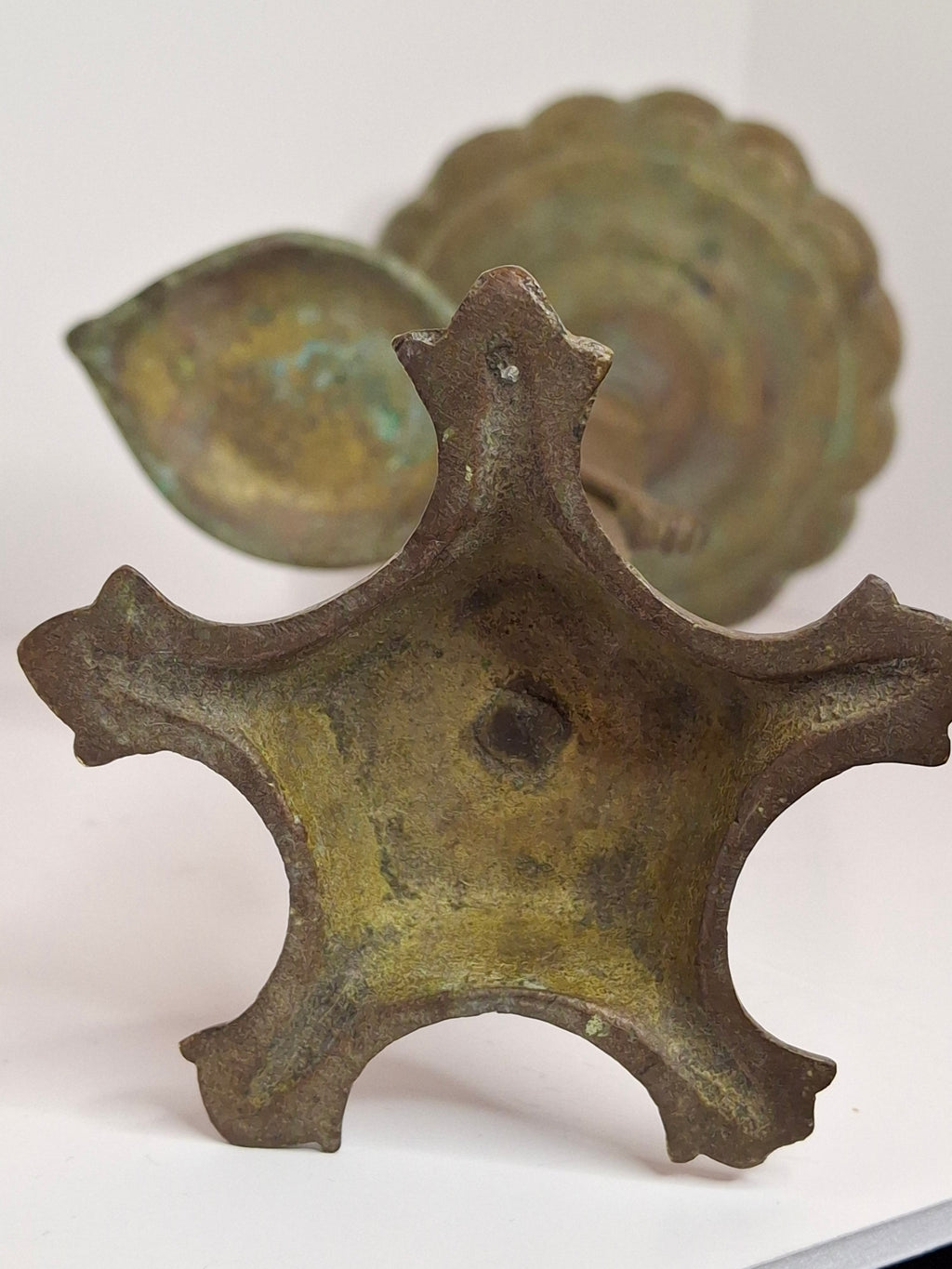 Rare 18th C Bronze Trammel-Mounted Double Fat Lamp w/ 5-Wick Bowl & Adjustable Pan - Primitive Lighting