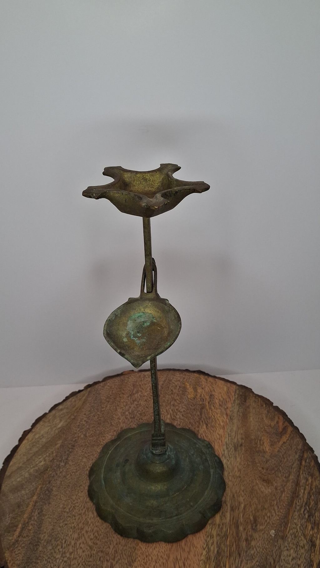 Rare 18th C Bronze Trammel-Mounted Double Fat Lamp w/ 5-Wick Bowl & Adjustable Pan - Primitive Lighting