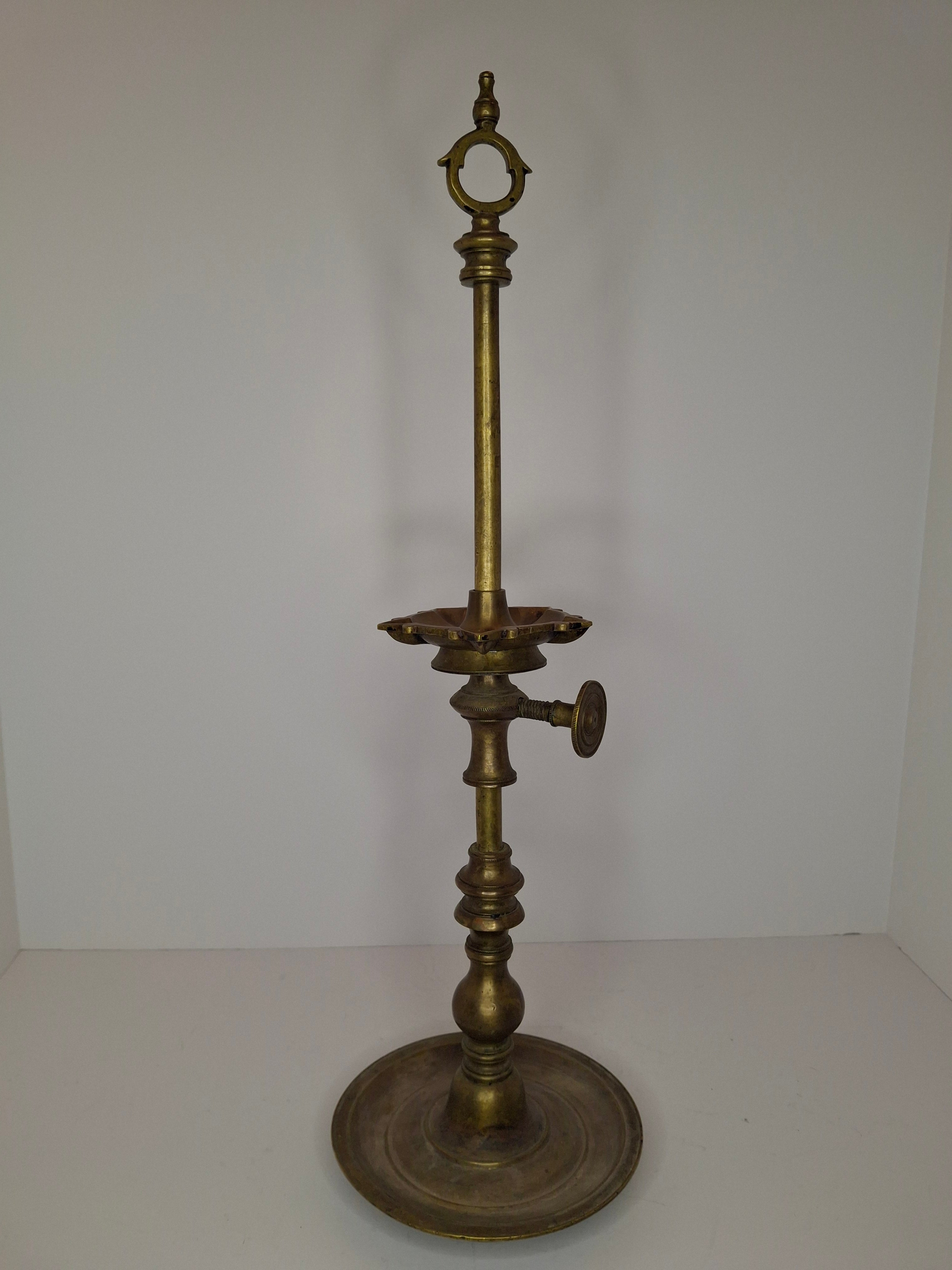 Antique Indian Adjusable Brass Oil fat Lamp with Elephant Hallmark - Deepak/Diya