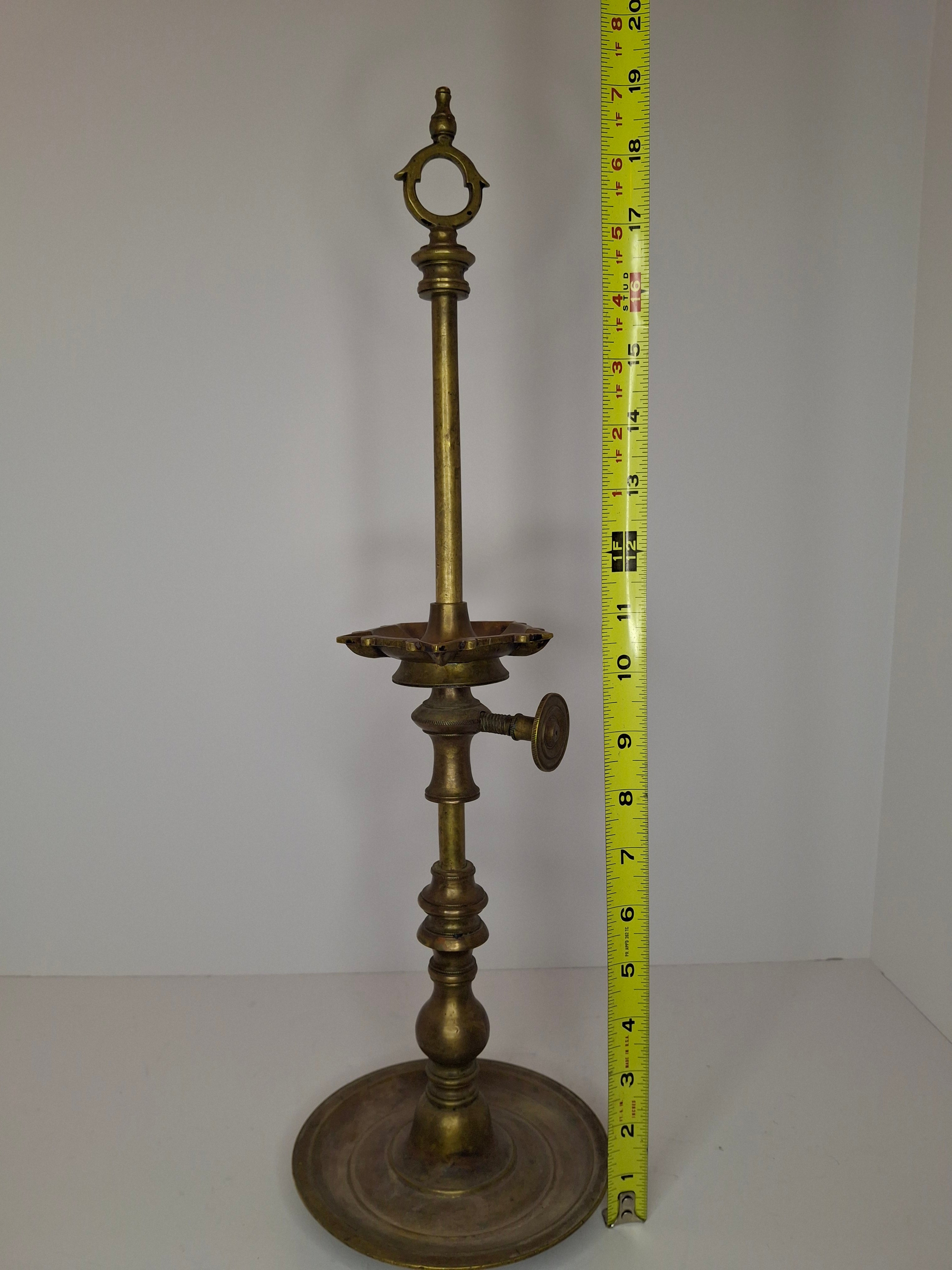 Antique Indian Adjusable Brass Oil fat Lamp with Elephant Hallmark - Deepak/Diya