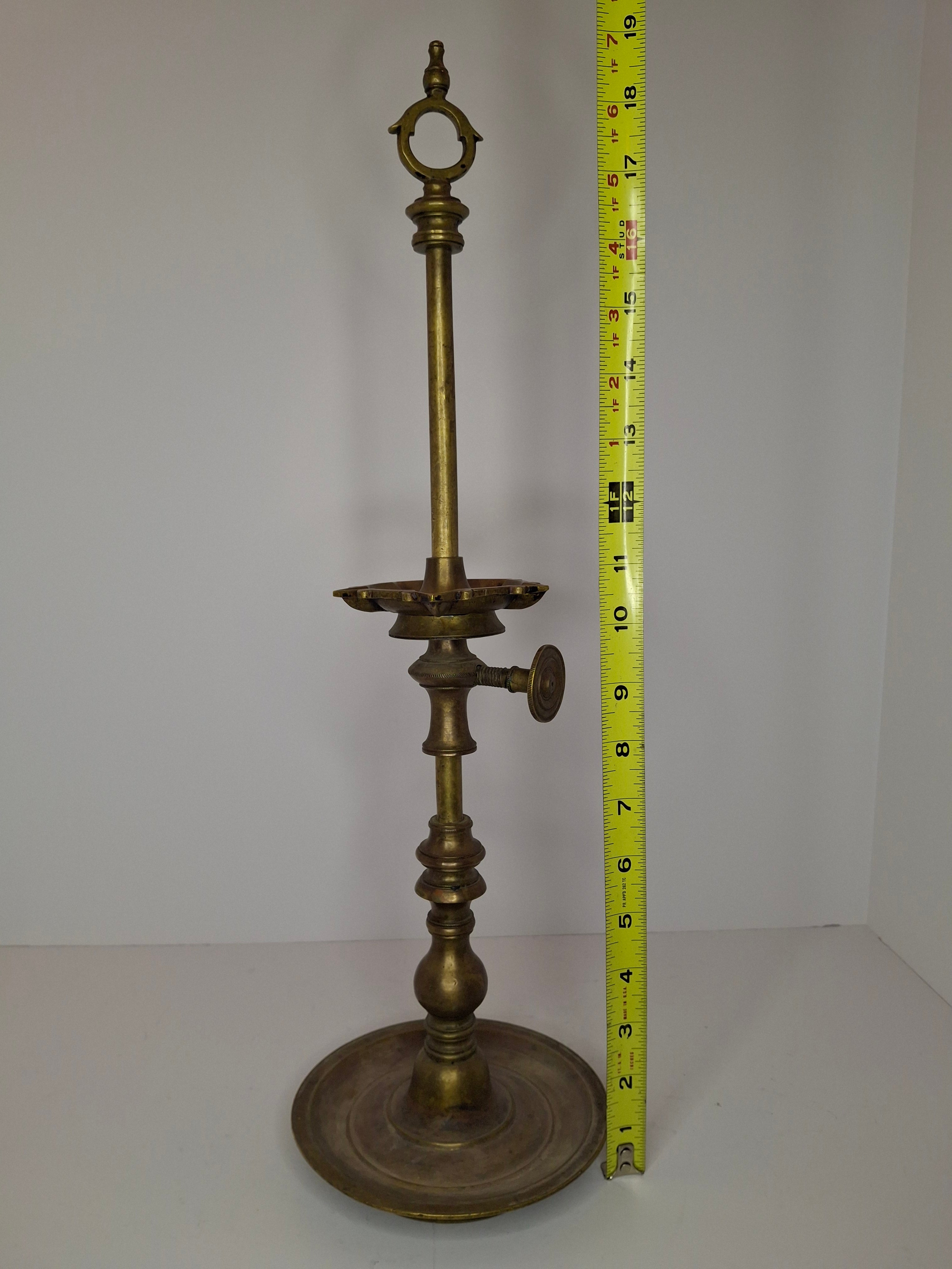Antique Indian Adjusable Brass Oil fat Lamp with Elephant Hallmark - Deepak/Diya
