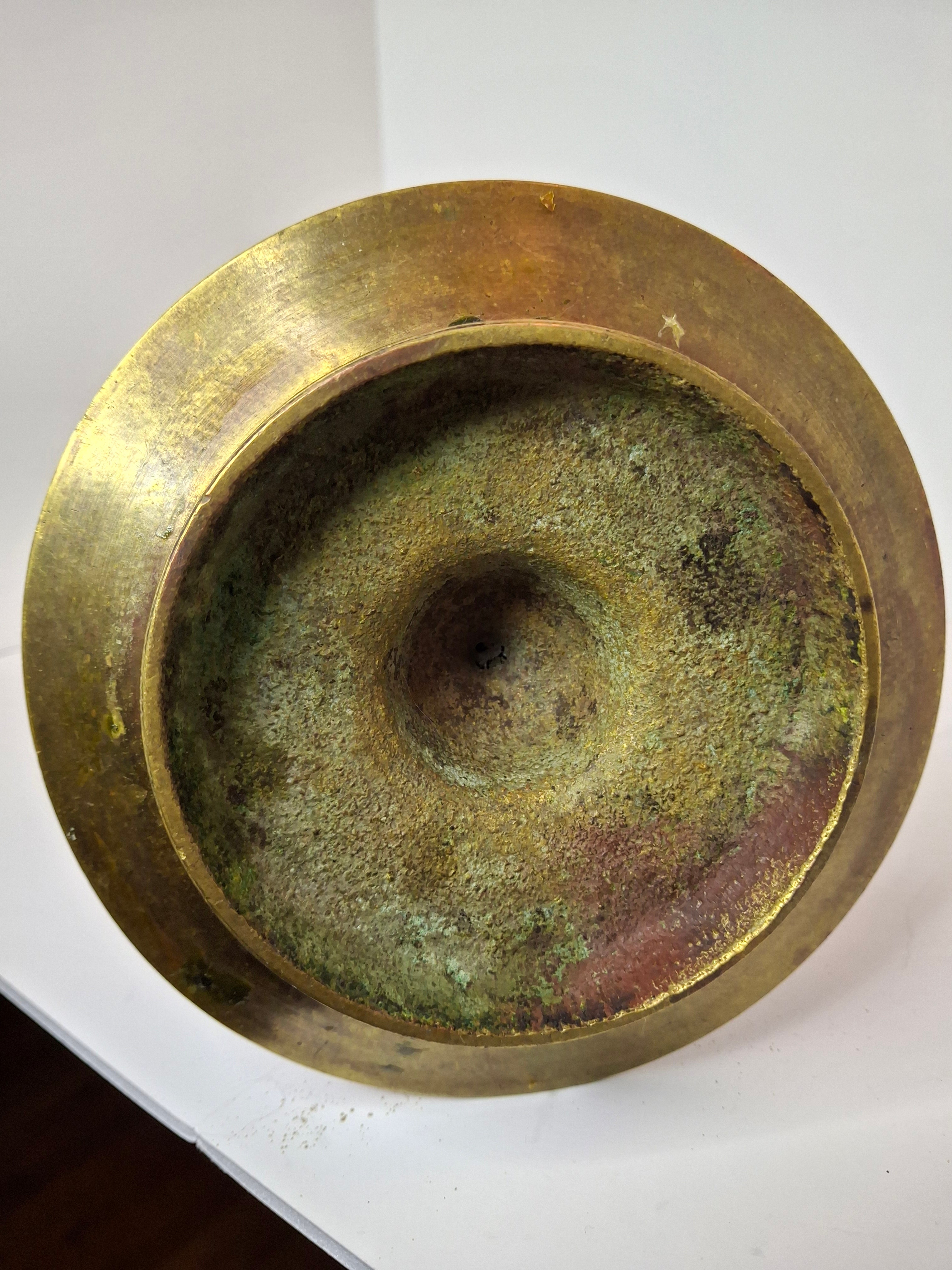 Antique Indian Adjusable Brass Oil fat Lamp with Elephant Hallmark - Deepak/Diya