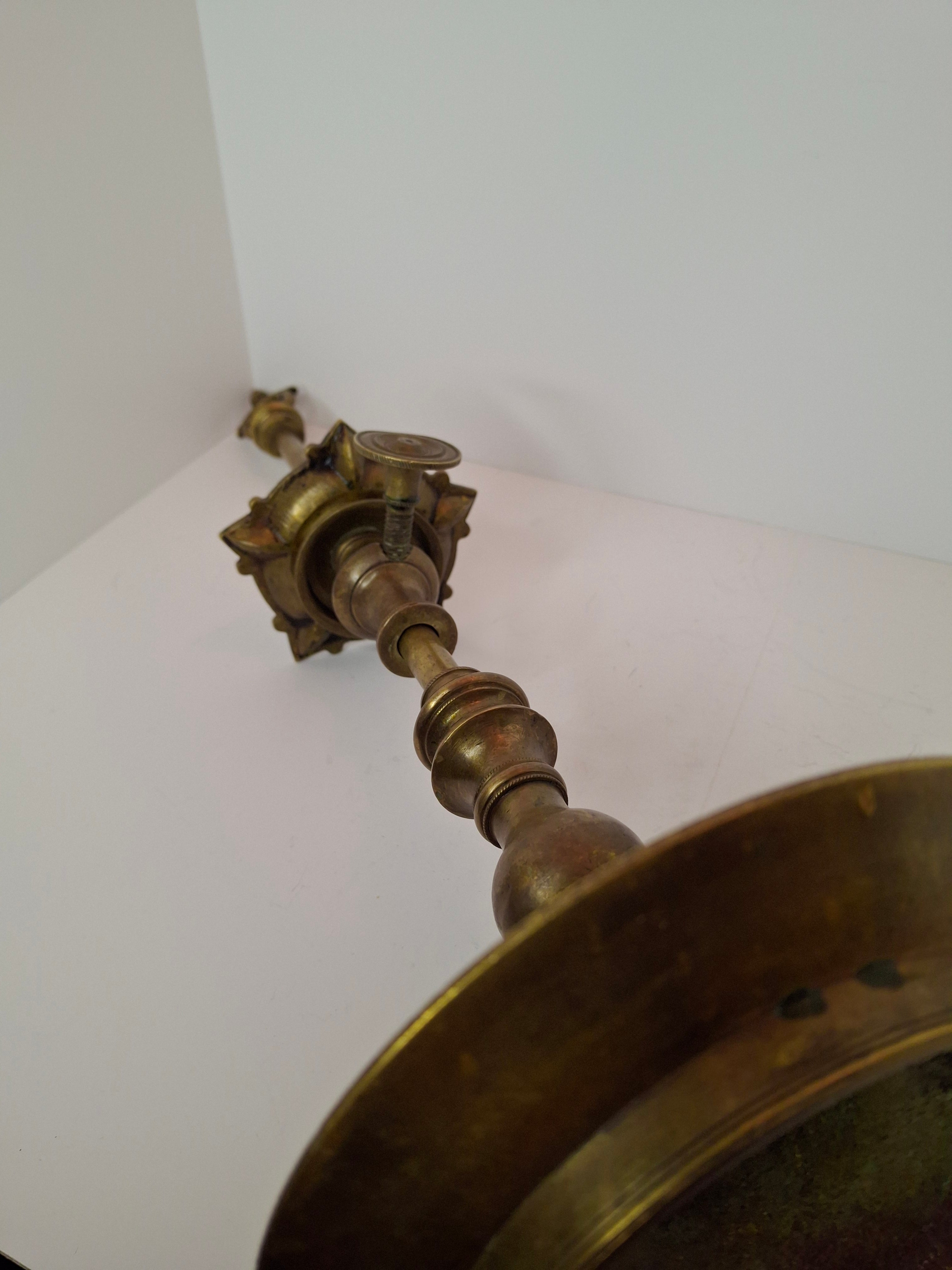 Antique Indian Adjusable Brass Oil fat Lamp with Elephant Hallmark - Deepak/Diya