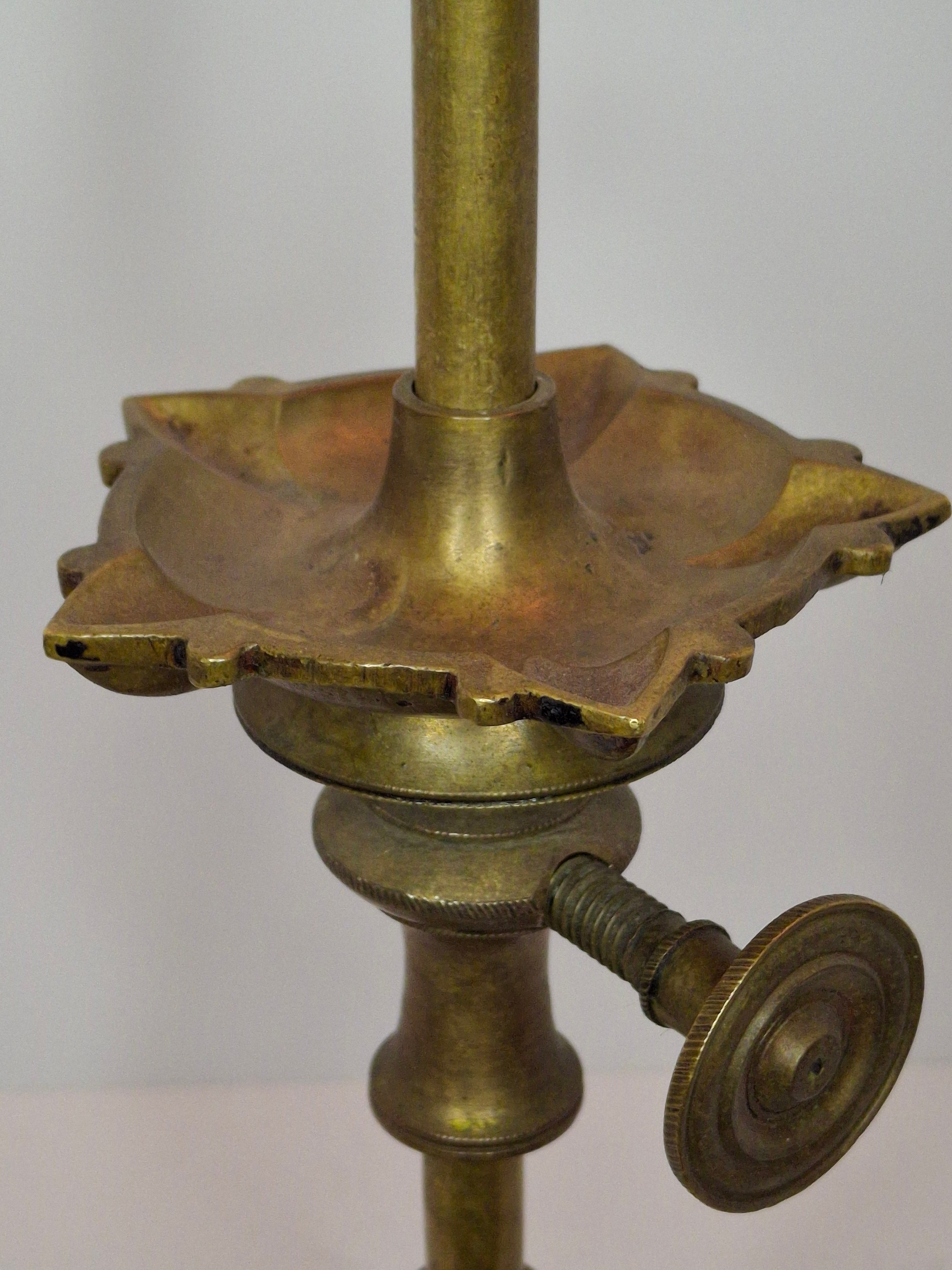 Antique Indian Adjusable Brass Oil fat Lamp with Elephant Hallmark - Deepak/Diya