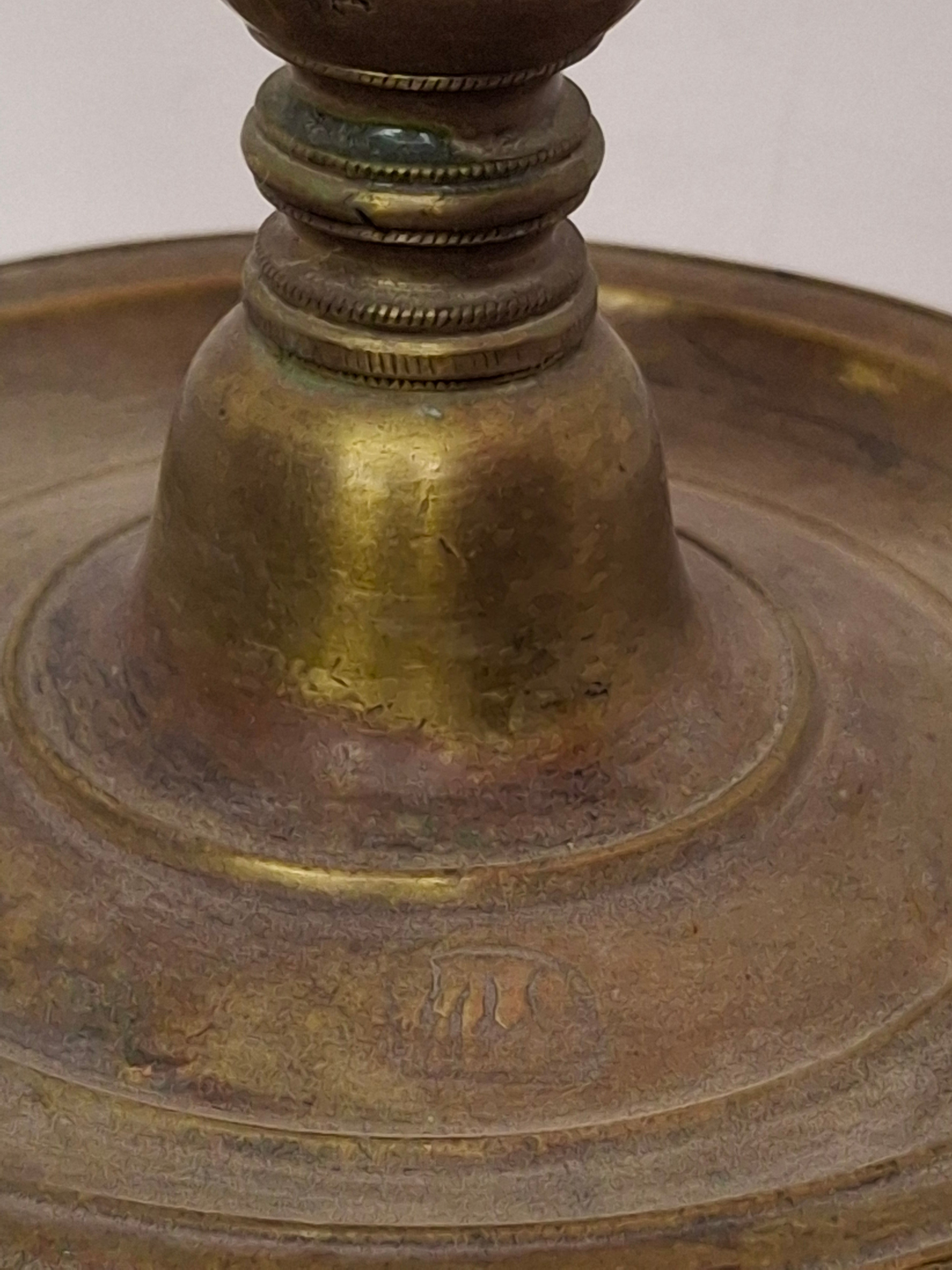 Antique Indian Adjusable Brass Oil fat Lamp with Elephant Hallmark - Deepak/Diya