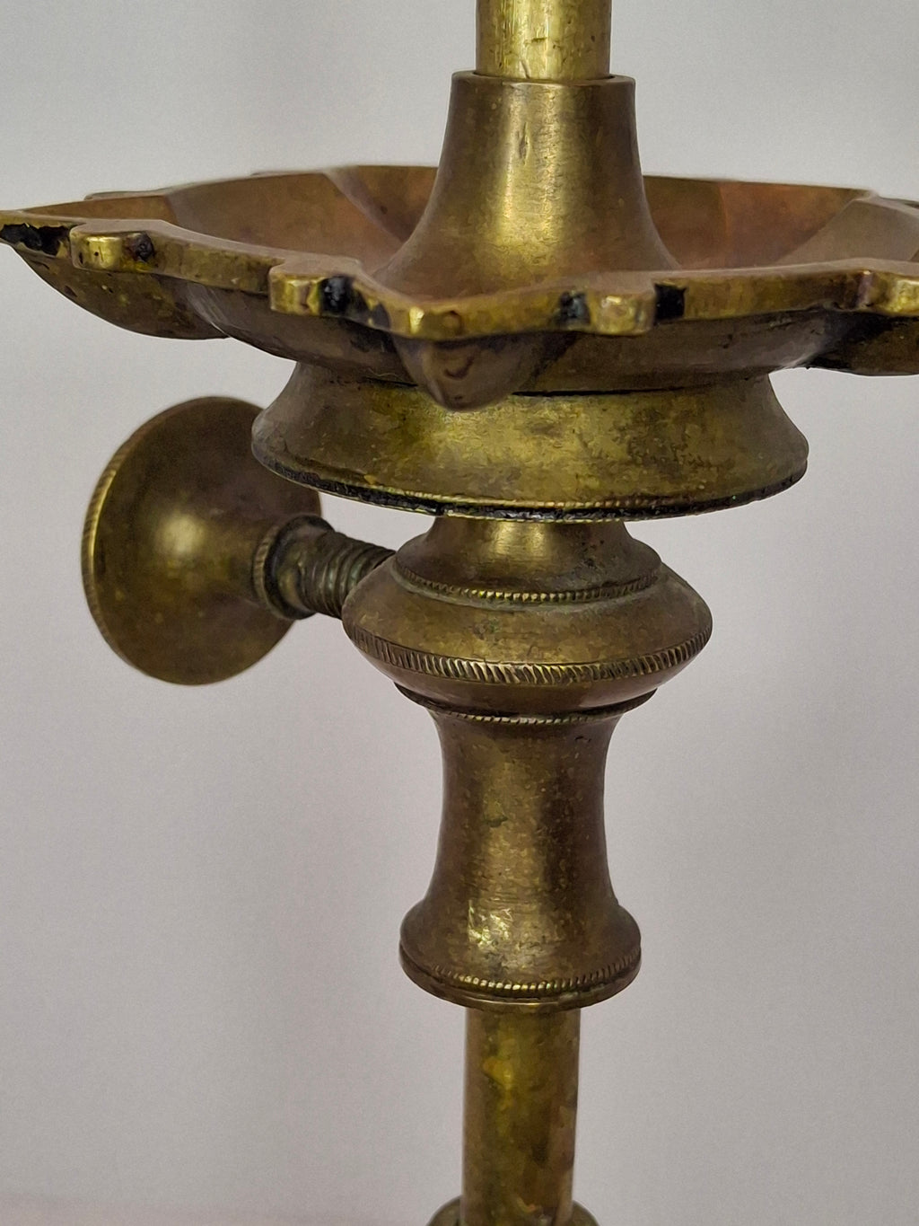 Antique Indian Adjusable Brass Oil fat Lamp with Elephant Hallmark - Deepak/Diya