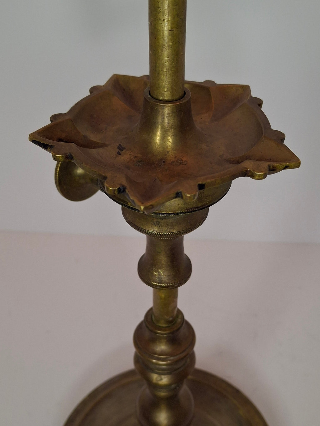 Antique Indian Adjusable Brass Oil fat Lamp with Elephant Hallmark - Deepak/Diya