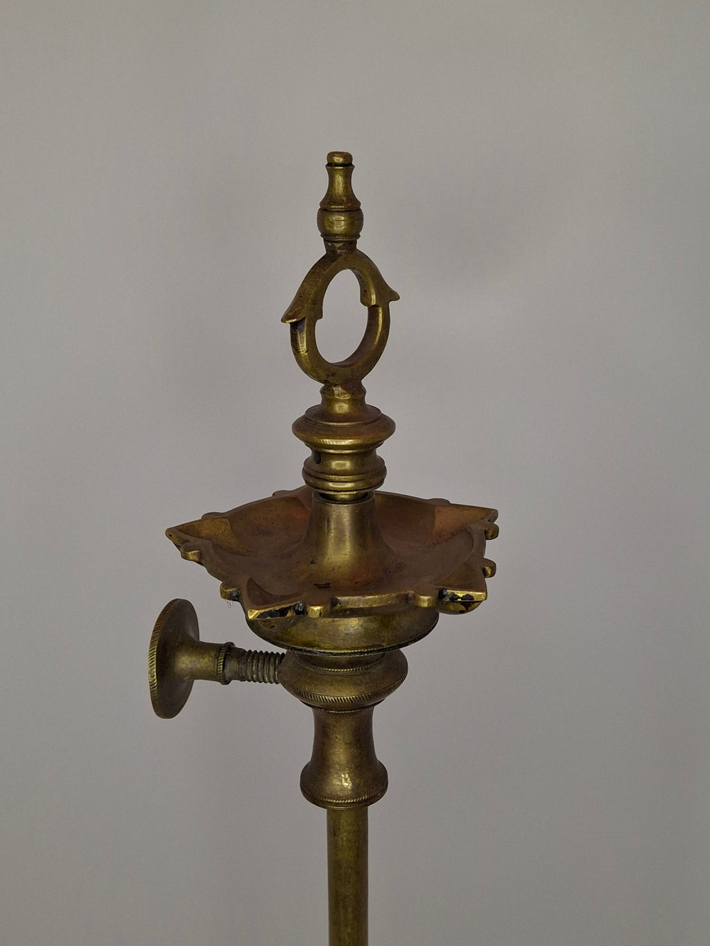 Antique Indian Adjusable Brass Oil fat Lamp with Elephant Hallmark - Deepak/Diya