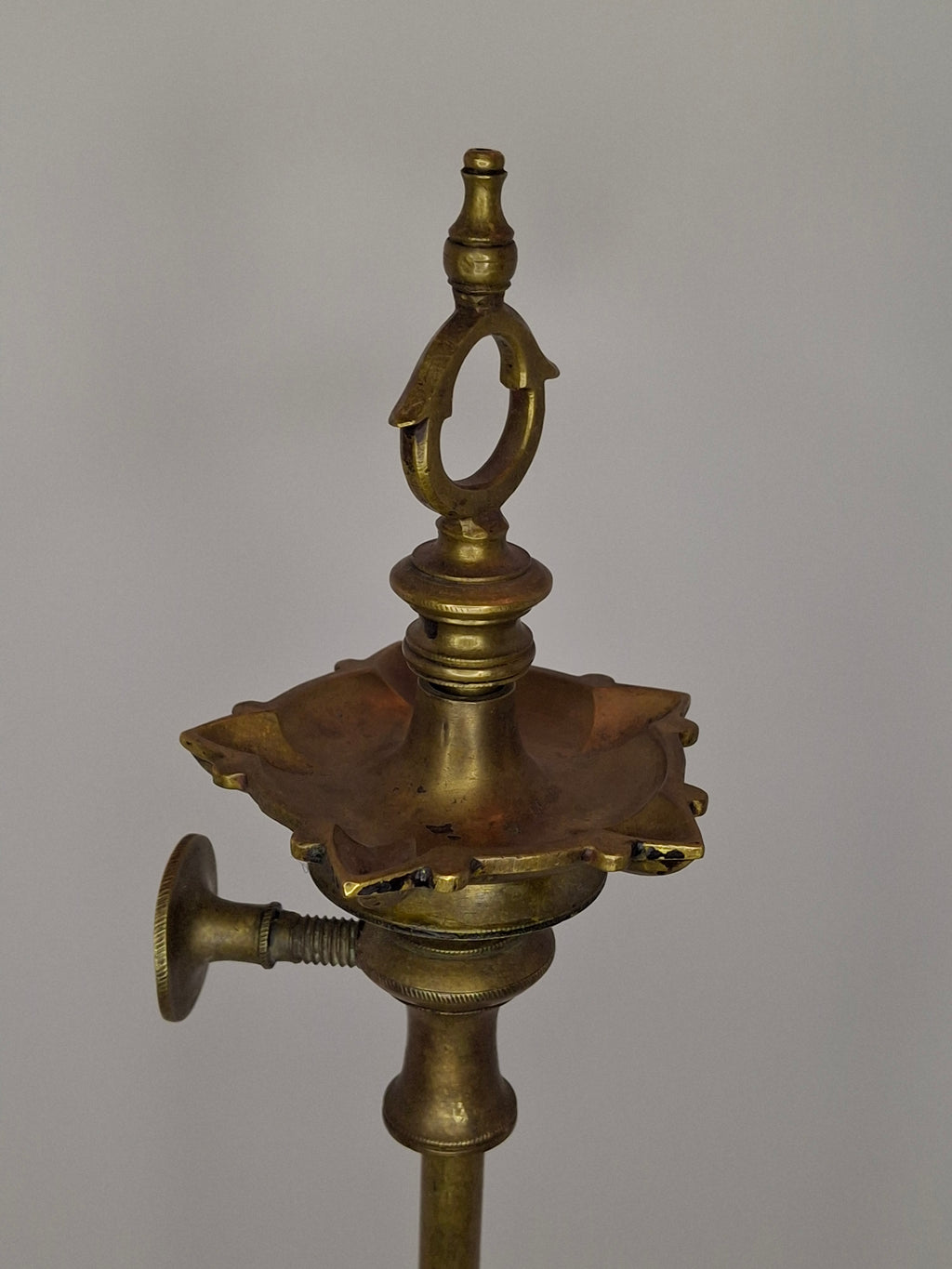 Antique Indian Adjusable Brass Oil fat Lamp with Elephant Hallmark - Deepak/Diya