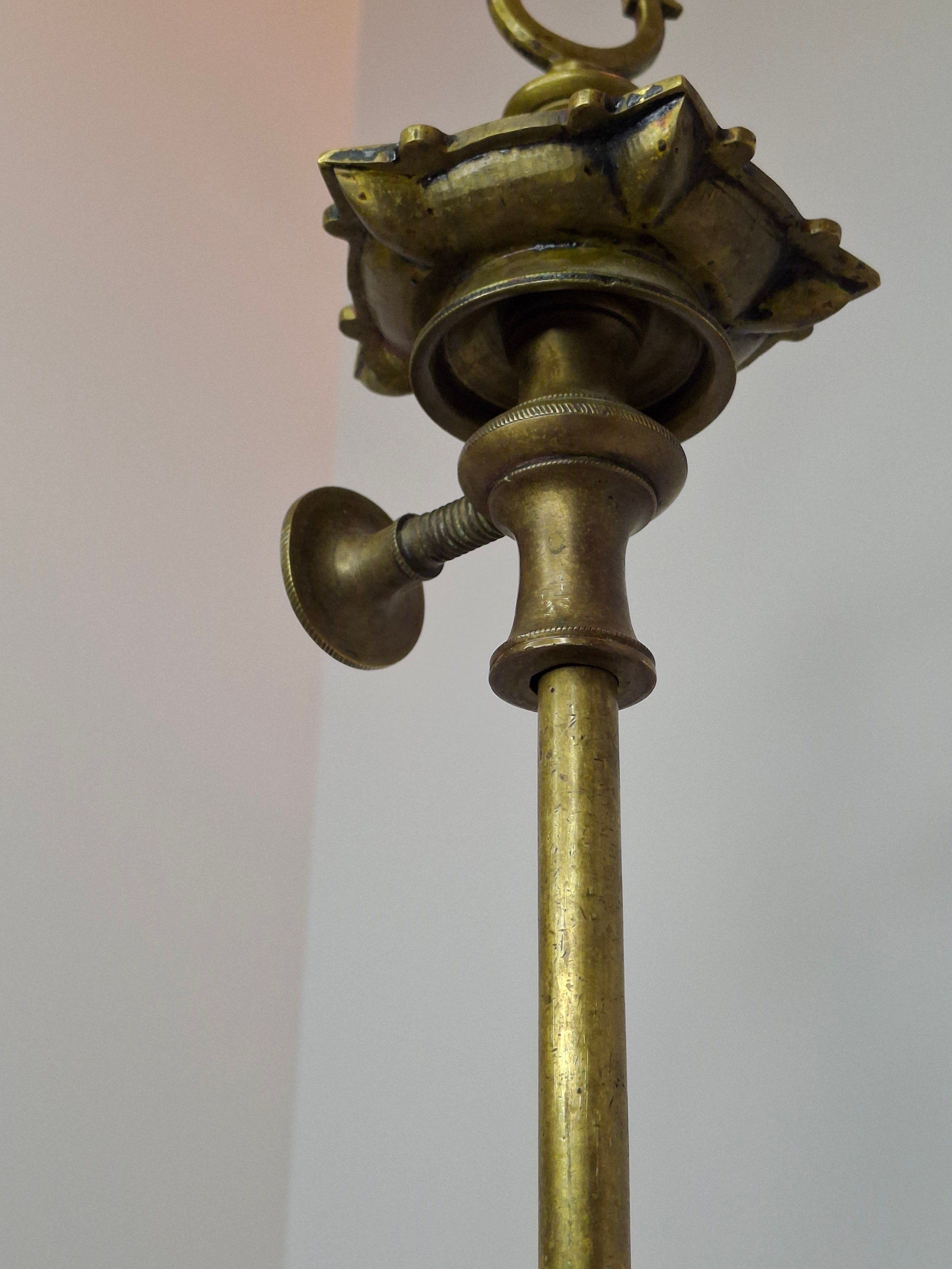 Antique Indian Adjusable Brass Oil fat Lamp with Elephant Hallmark - Deepak/Diya