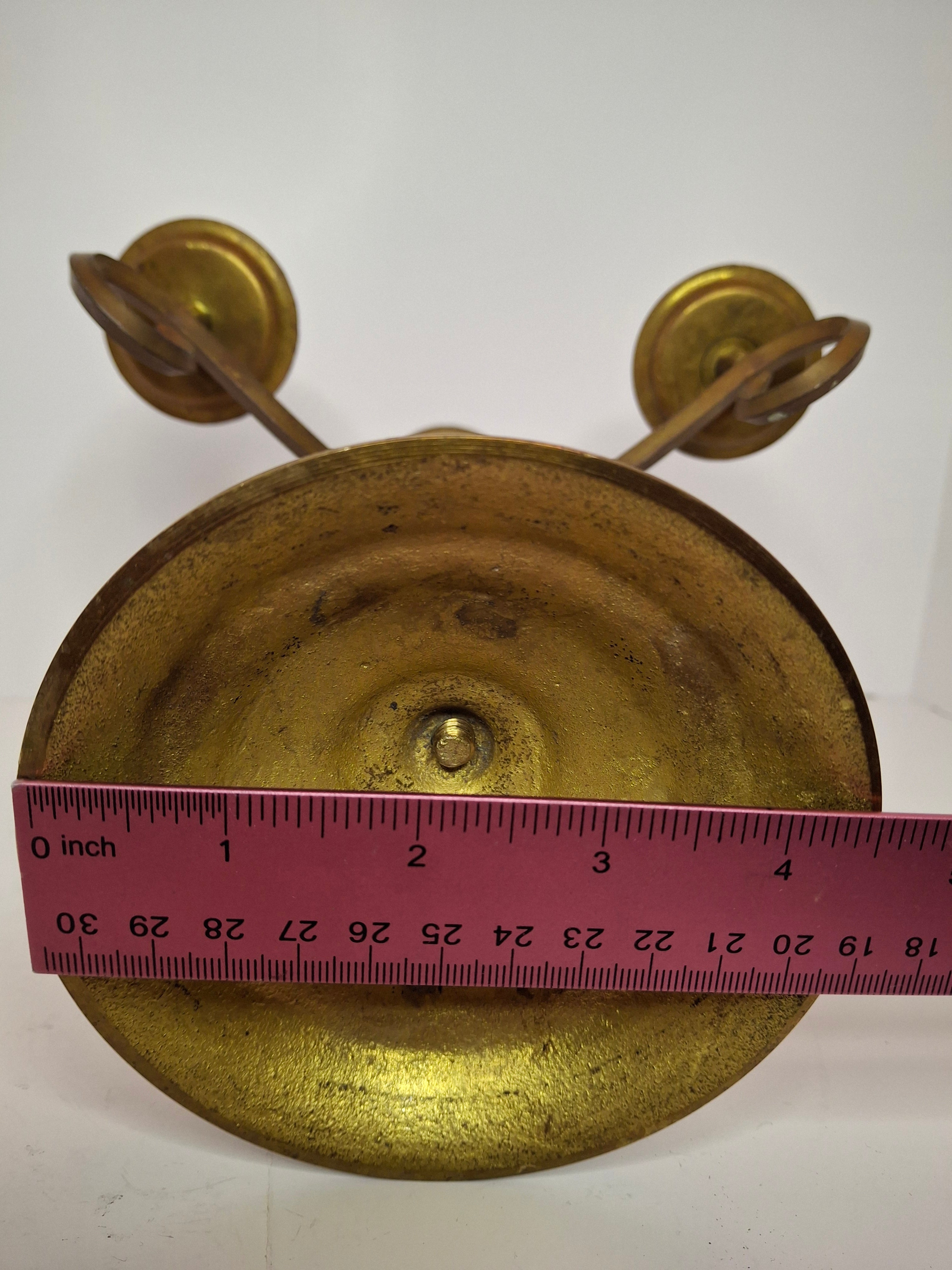 Vintage Brass Five Arm Candelabra Scrolled Arms Revival Shabbat Table Centerpiece Judaica