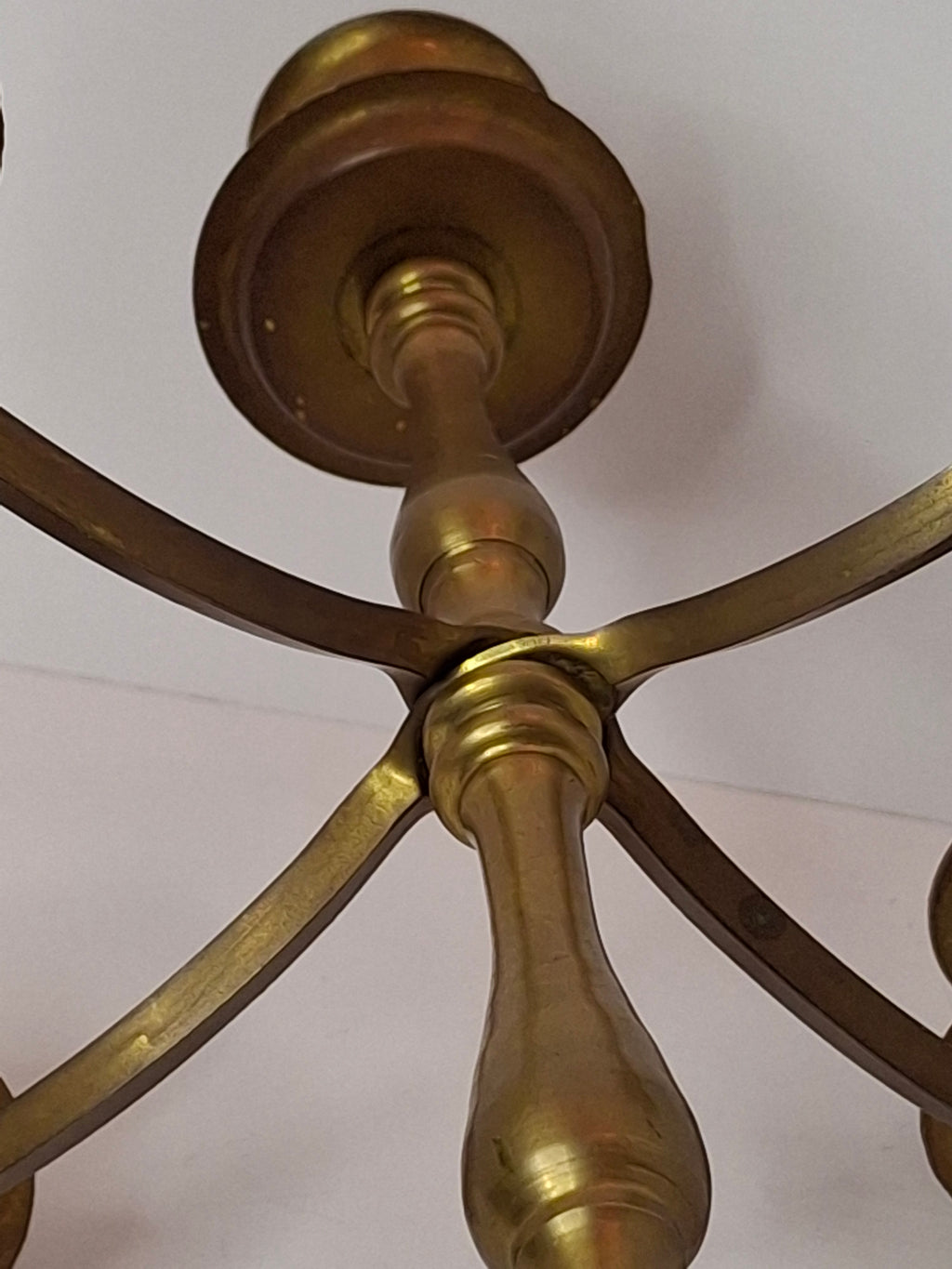 Vintage Brass Five Arm Candelabra Scrolled Arms Revival Shabbat Table Centerpiece Judaica