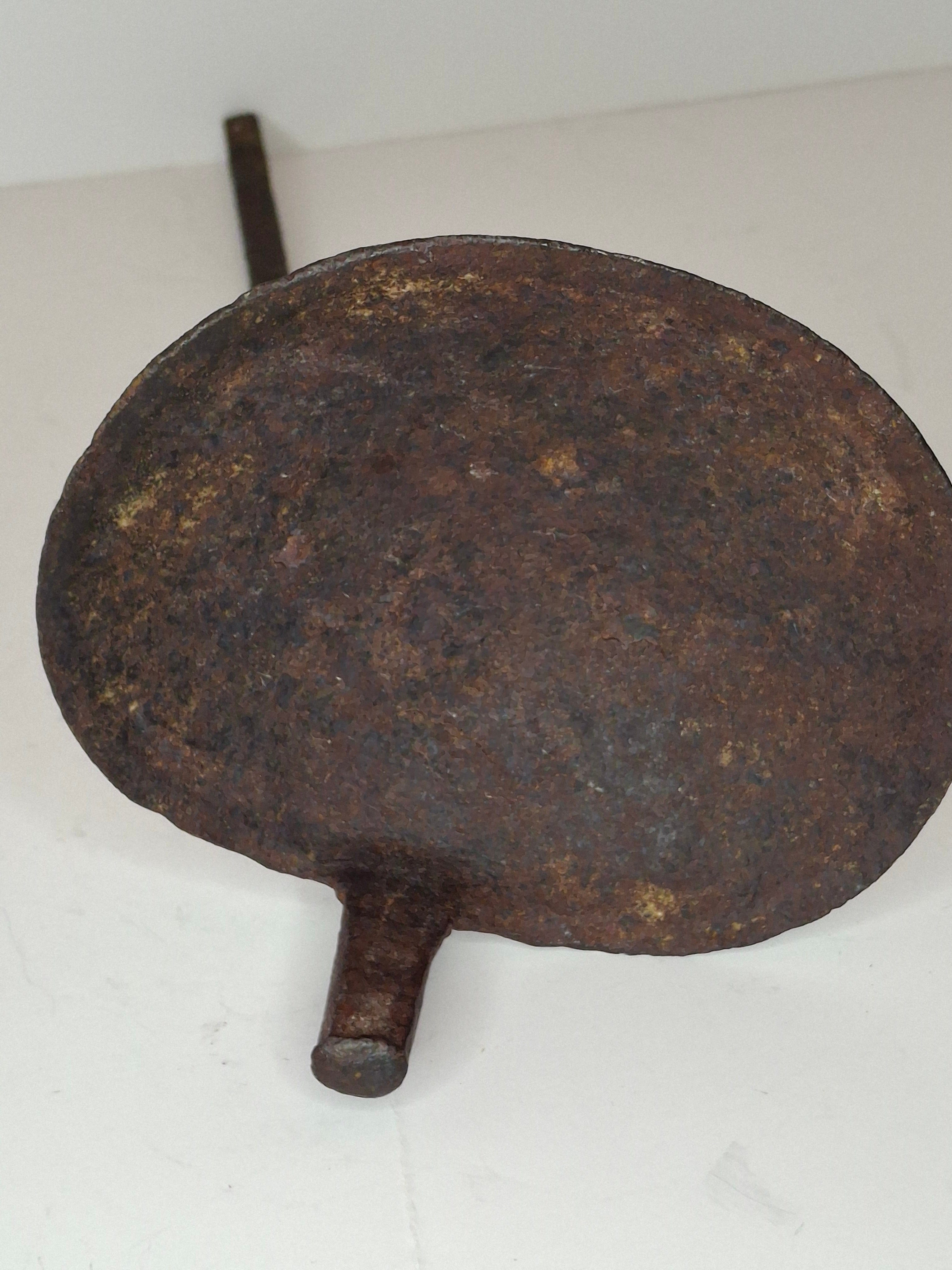Authentic 9th–12th Century Viking Iron Spiked Fat Lamp – Hand-Forged One-Piece Construction, European, Provenance