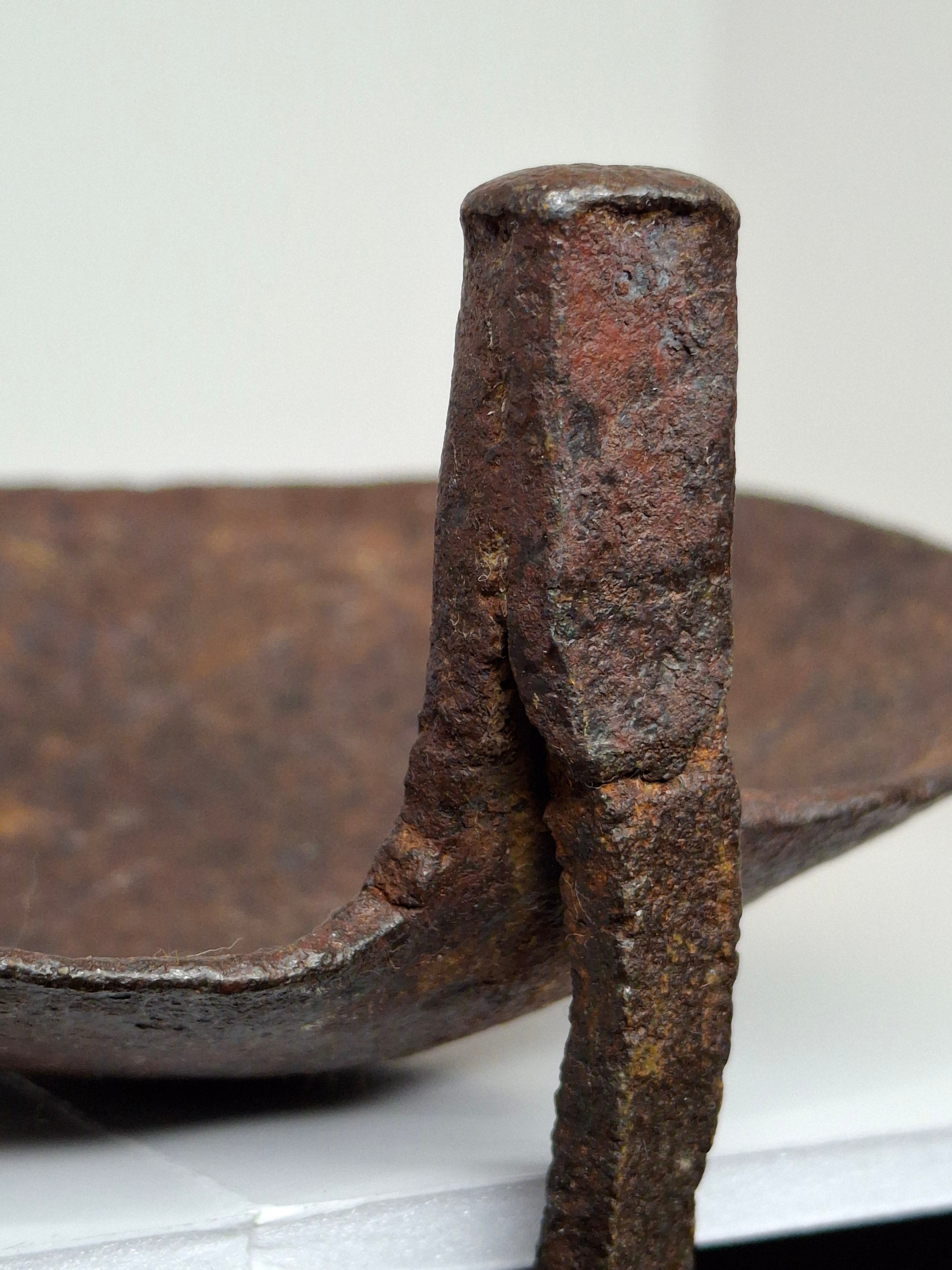 Authentic 9th–12th Century Viking Iron Spiked Fat Lamp – Hand-Forged One-Piece Construction, European, Provenance