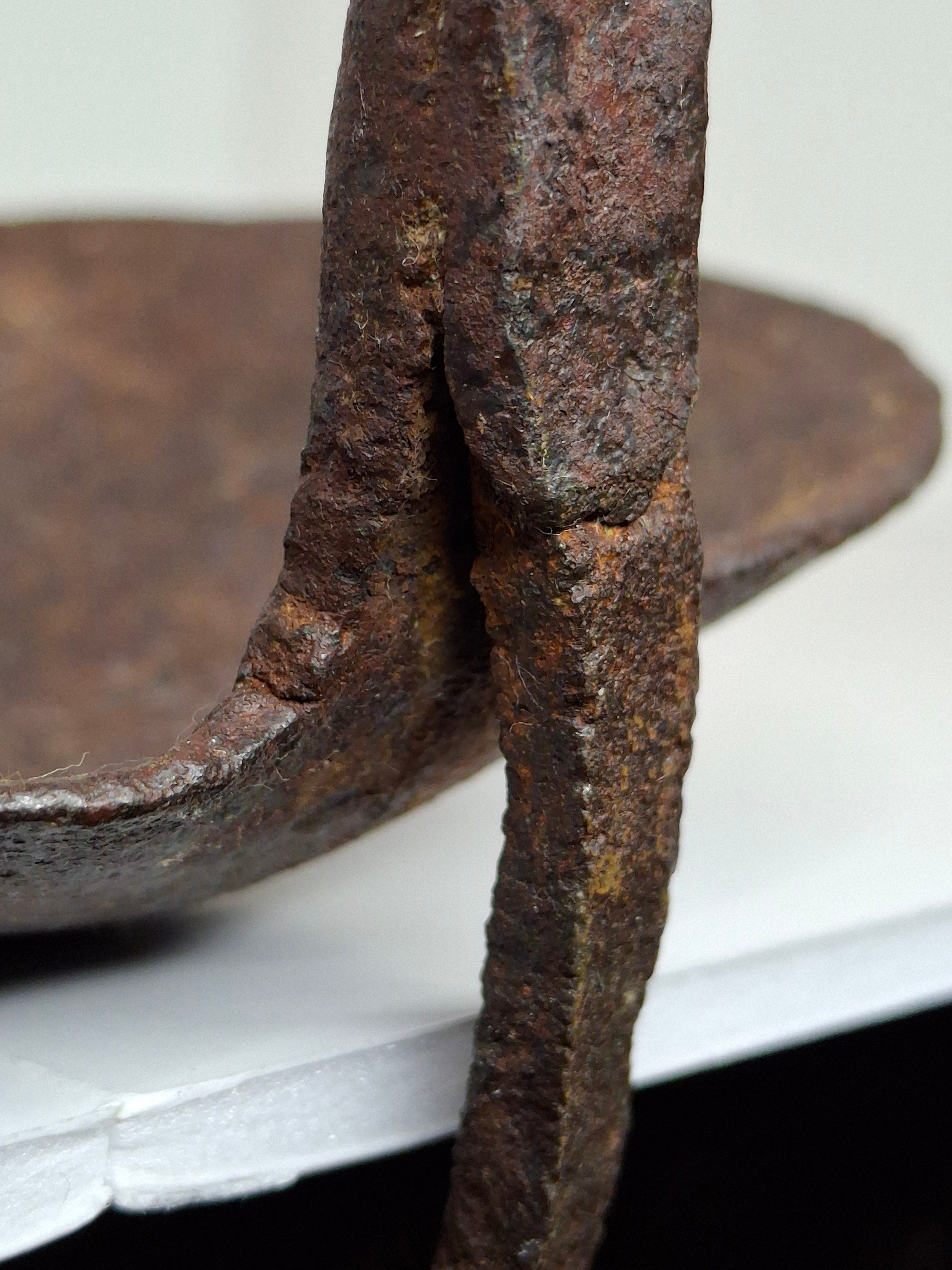 Authentic 9th–12th Century Viking Iron Spiked Fat Lamp – Hand-Forged One-Piece Construction, European, Provenance