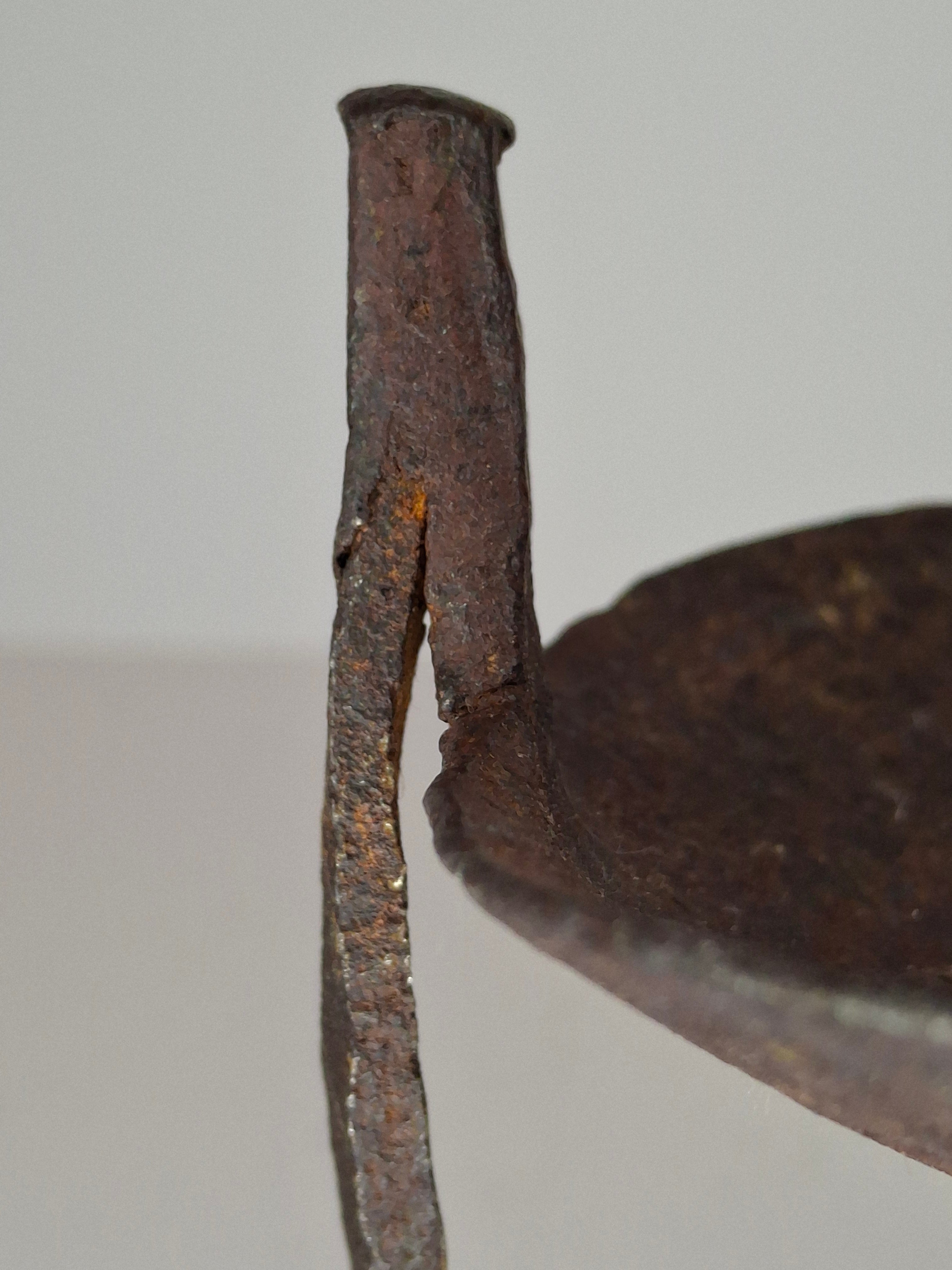 Authentic 9th–12th Century Viking Iron Spiked Fat Lamp – Hand-Forged One-Piece Construction, European, Provenance